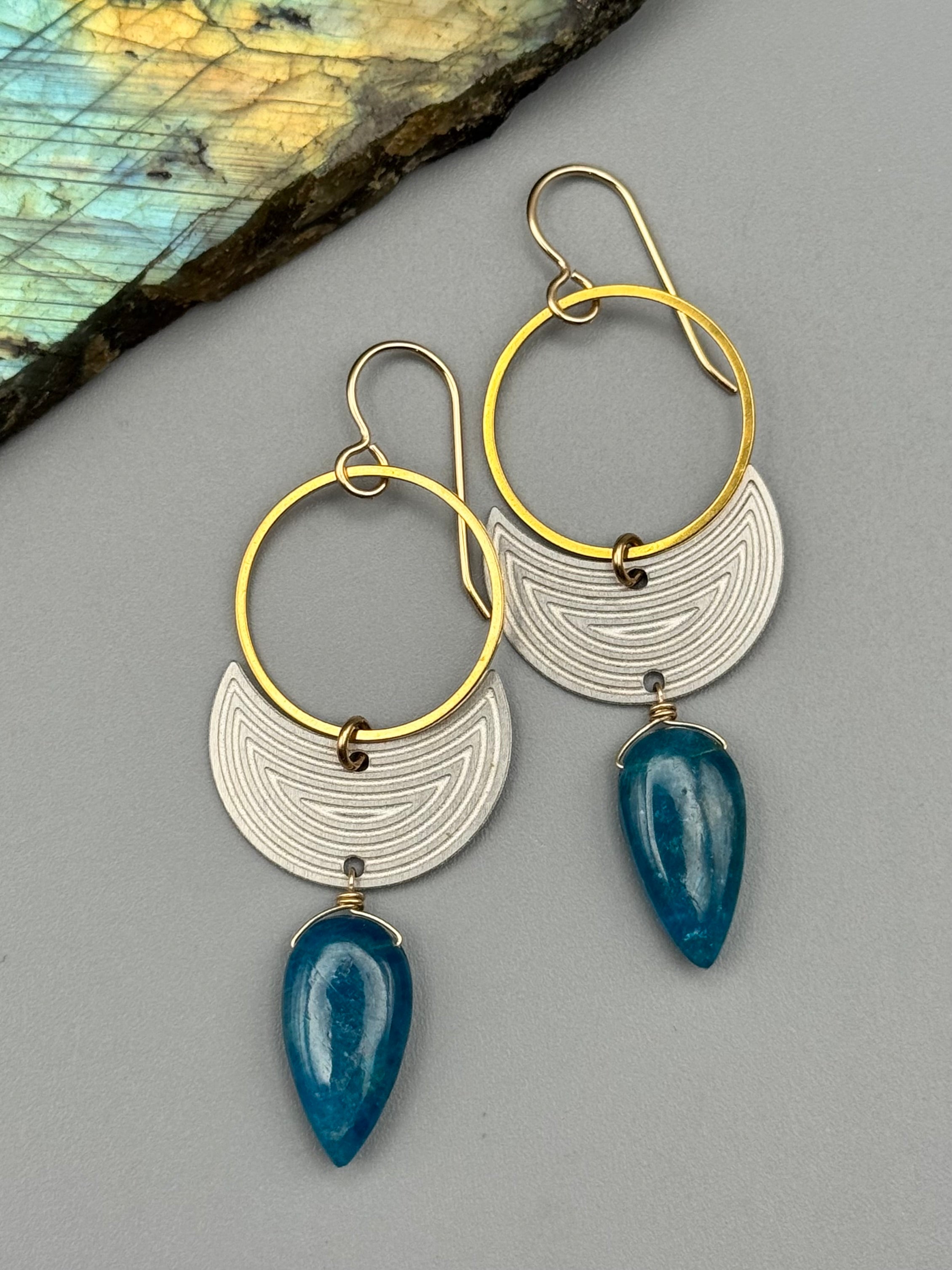 •MOON SHADOW• blue apatite + mixed metal earrings
