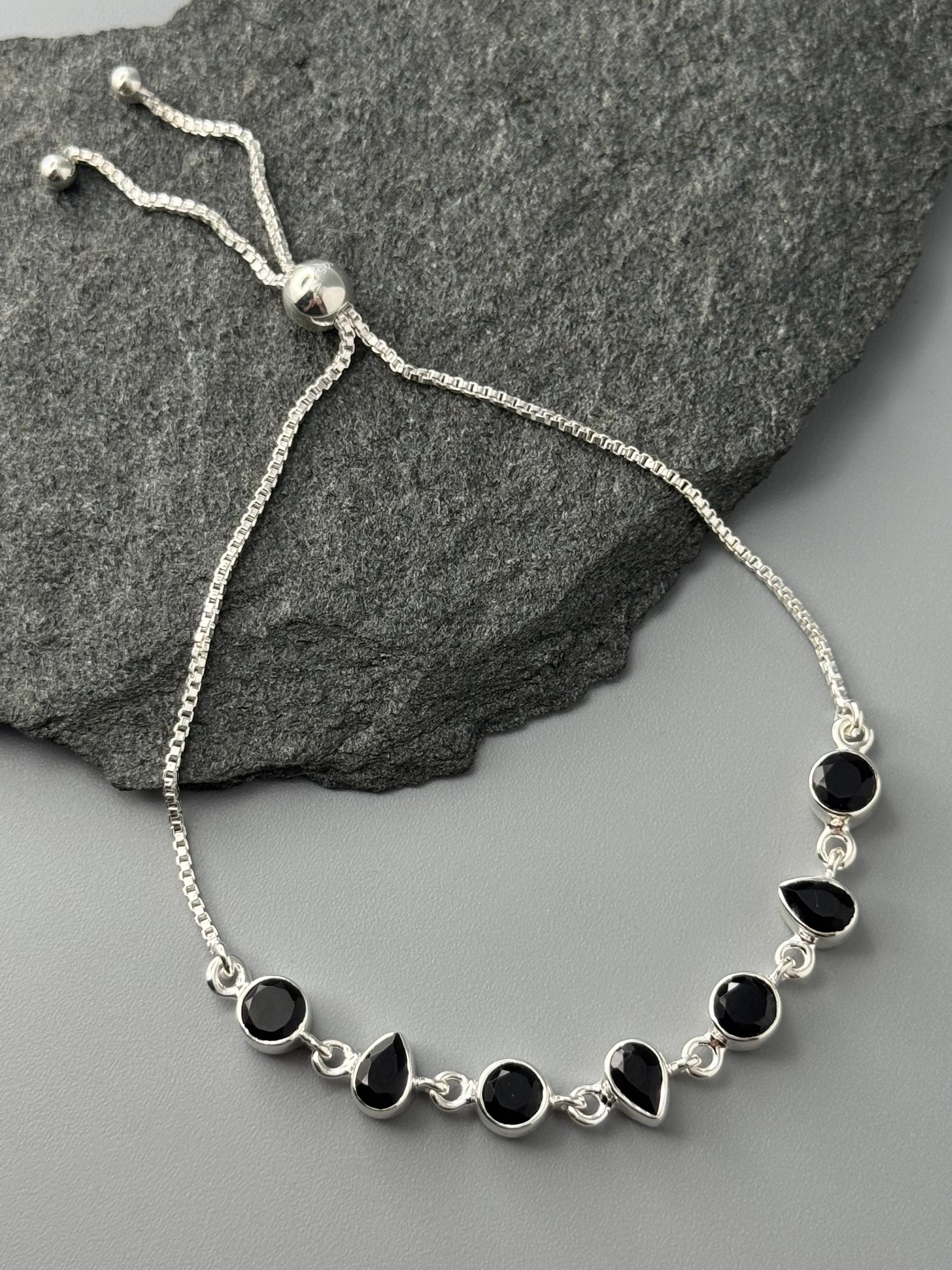•BLACK ONYX - GEO MIX• silver bolo bracelet (adj up to 9")