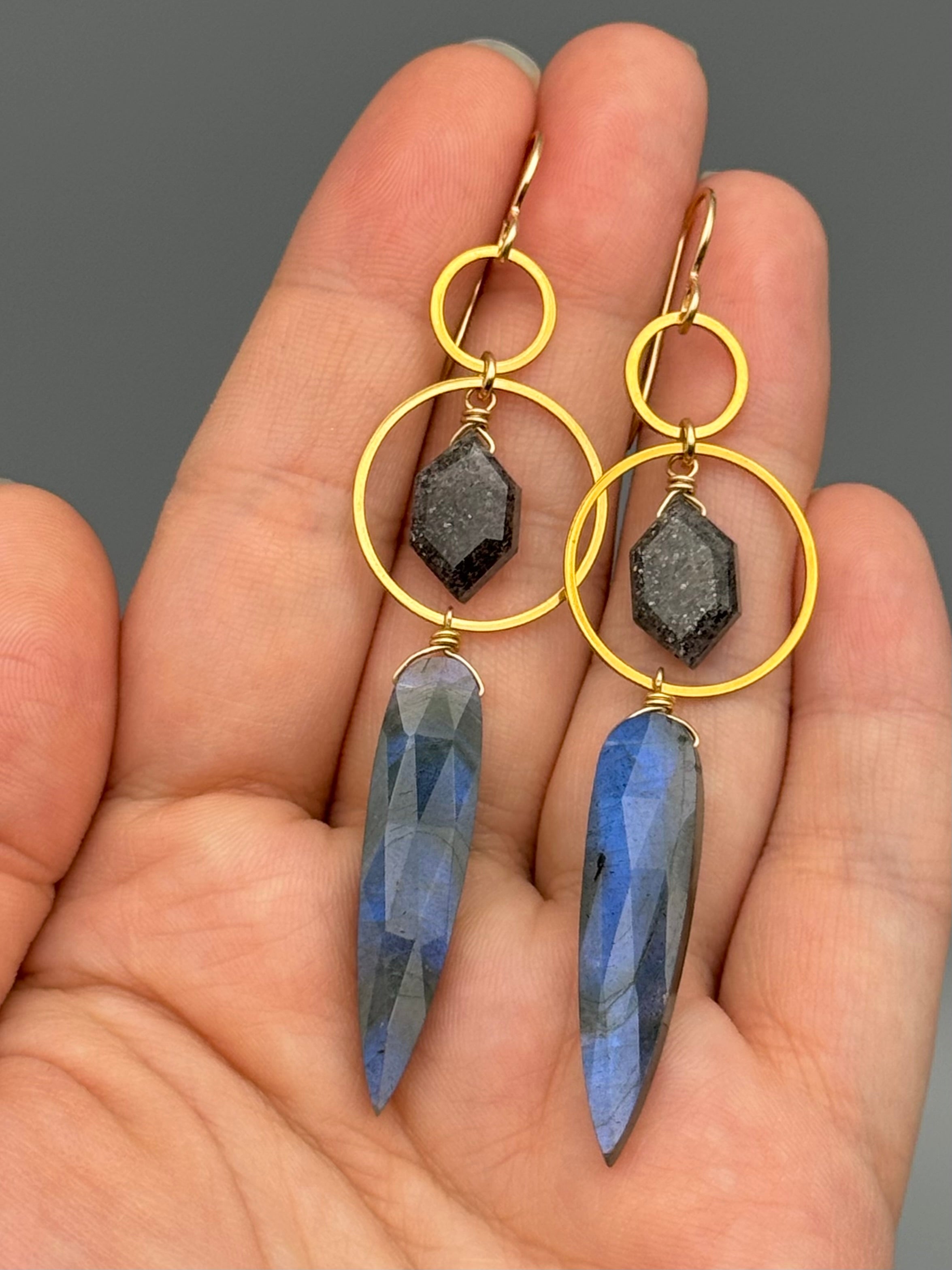 •EQUA-LUNA• black aventurine + labradorite gold earrings