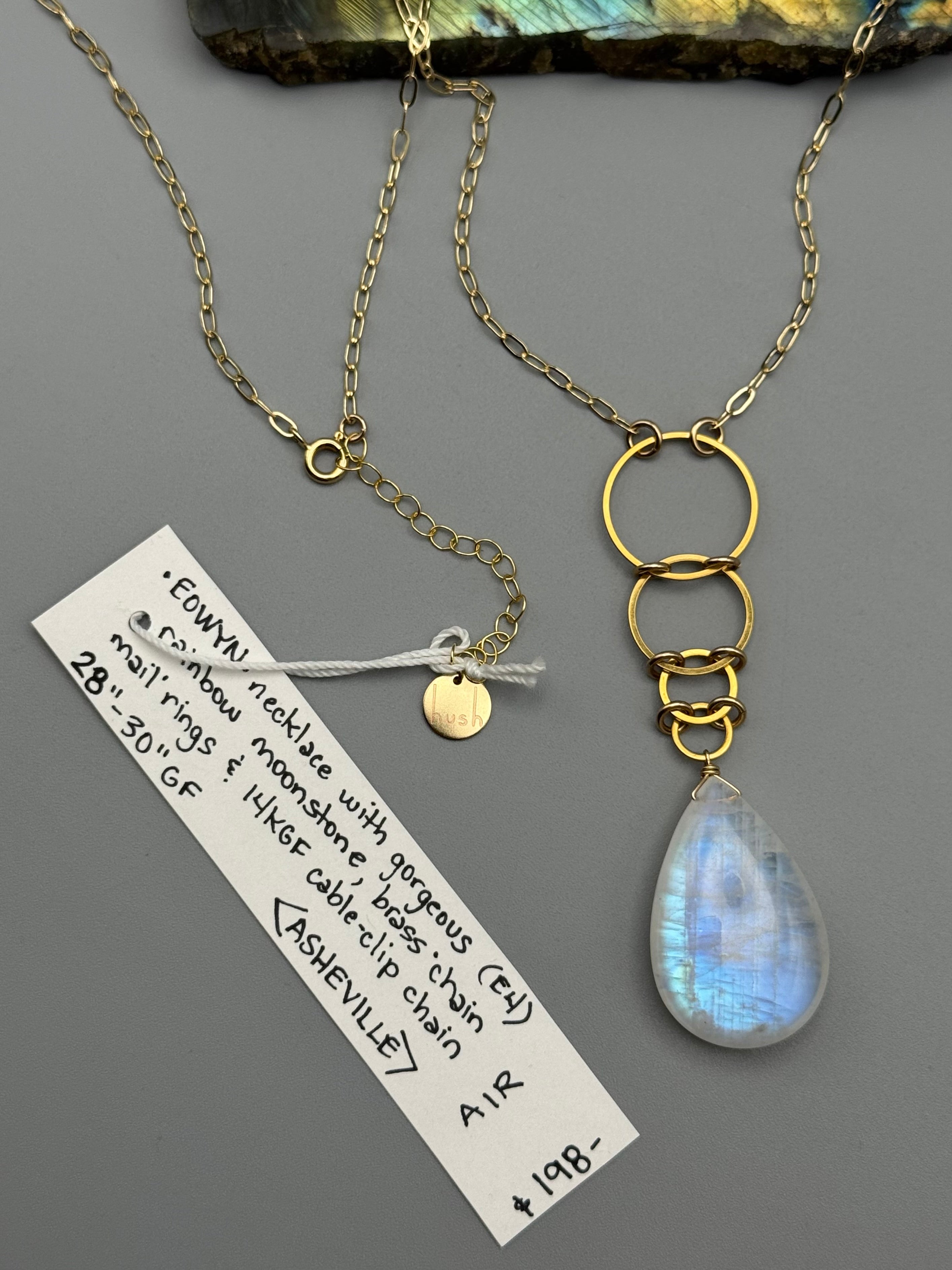 •EOWYN• rainbow moonstone + gold necklace (28"-30" long)