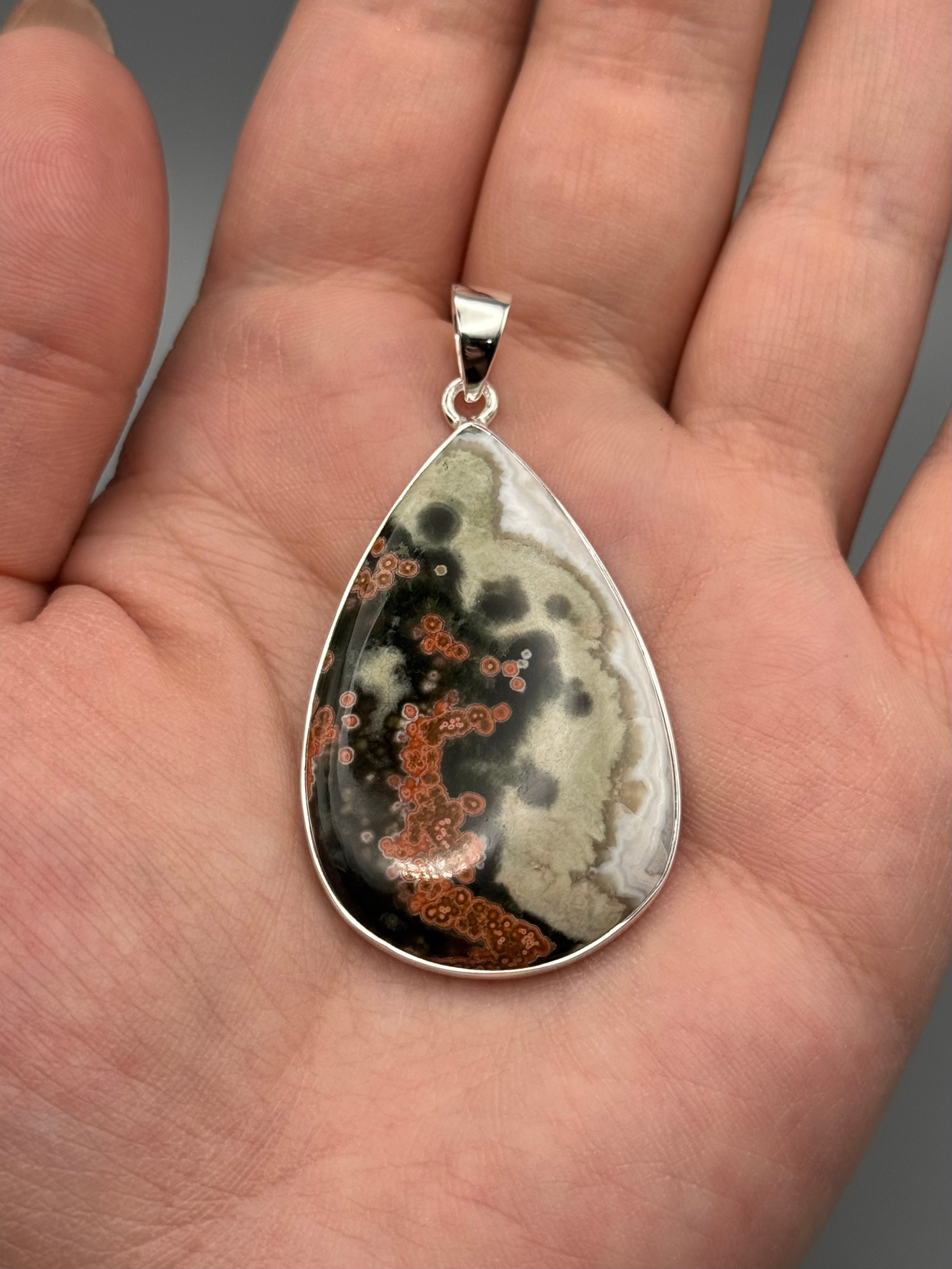 •OCEAN JASPER - TEAR• sterling silver pendant