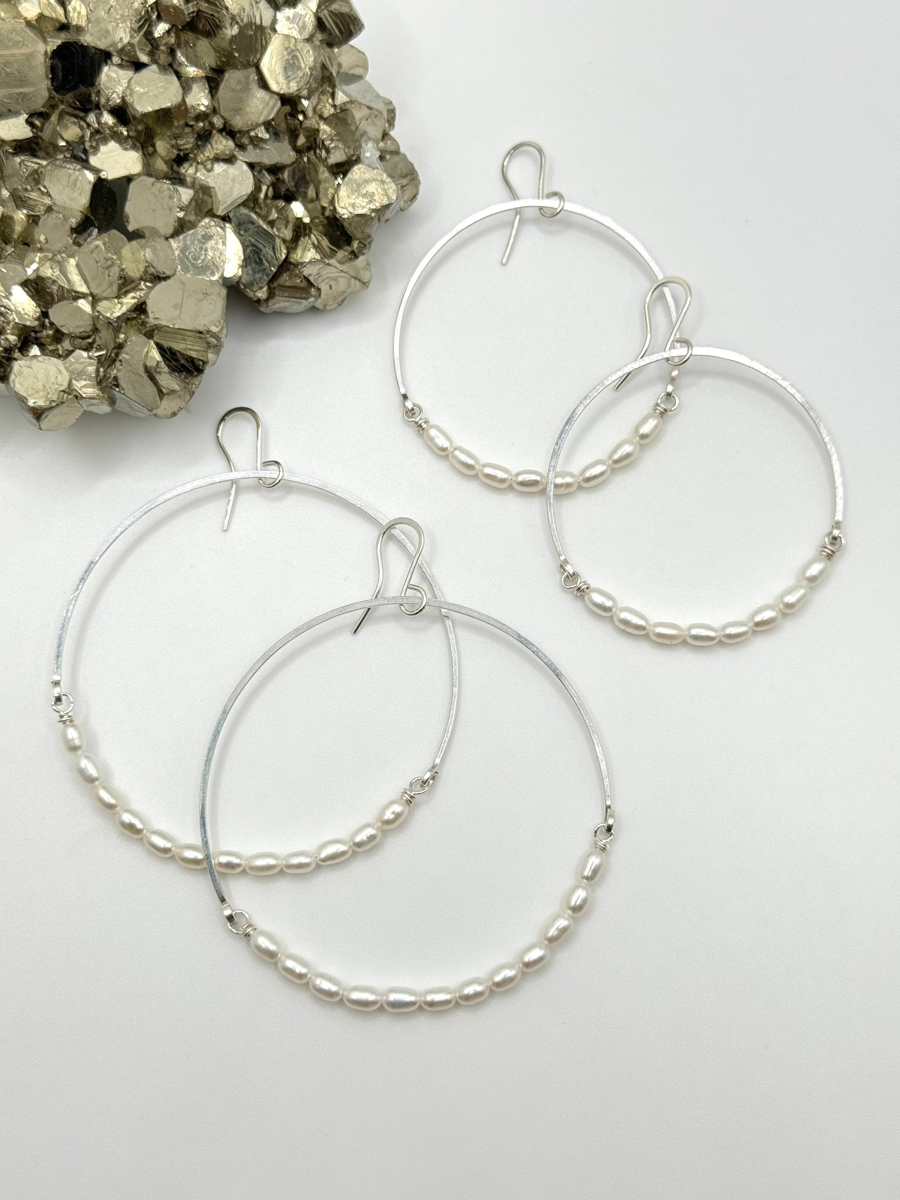 •HOOP DANGLE• pearl + silver earrings