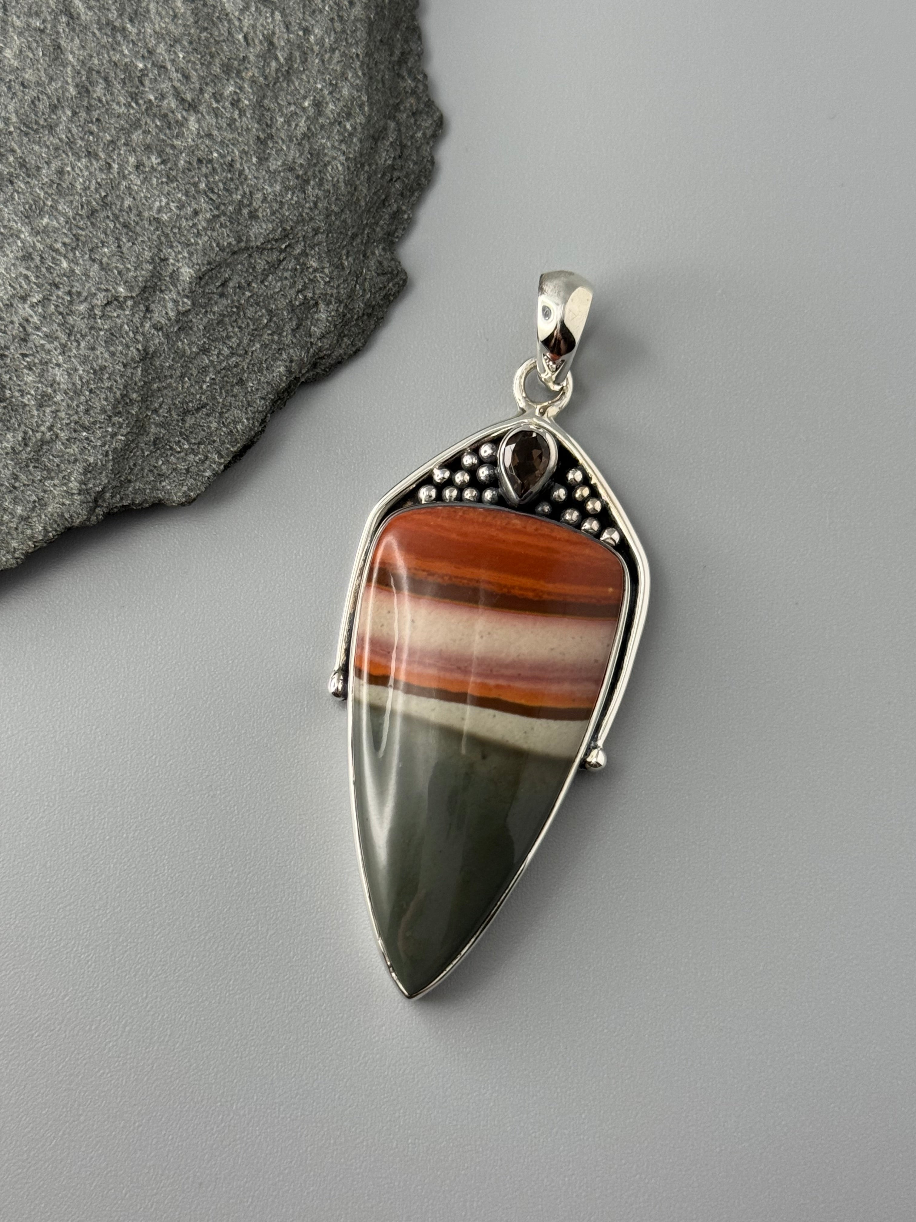 •POLYCHROME JASPER + SMOKY QUARTZ• sterling silver pendant