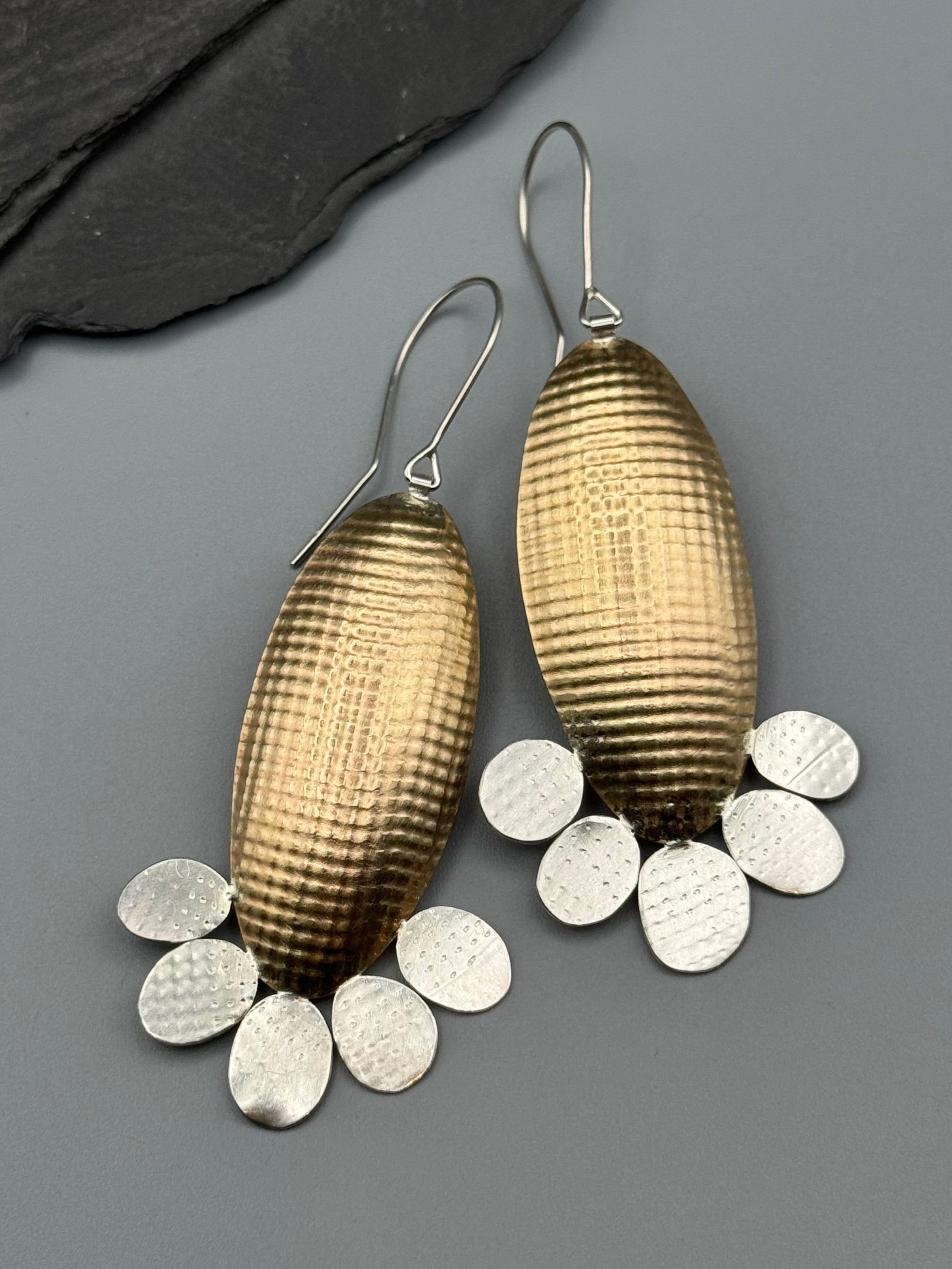 •TEXTURED BLOOM• mixed metal dangle earrings