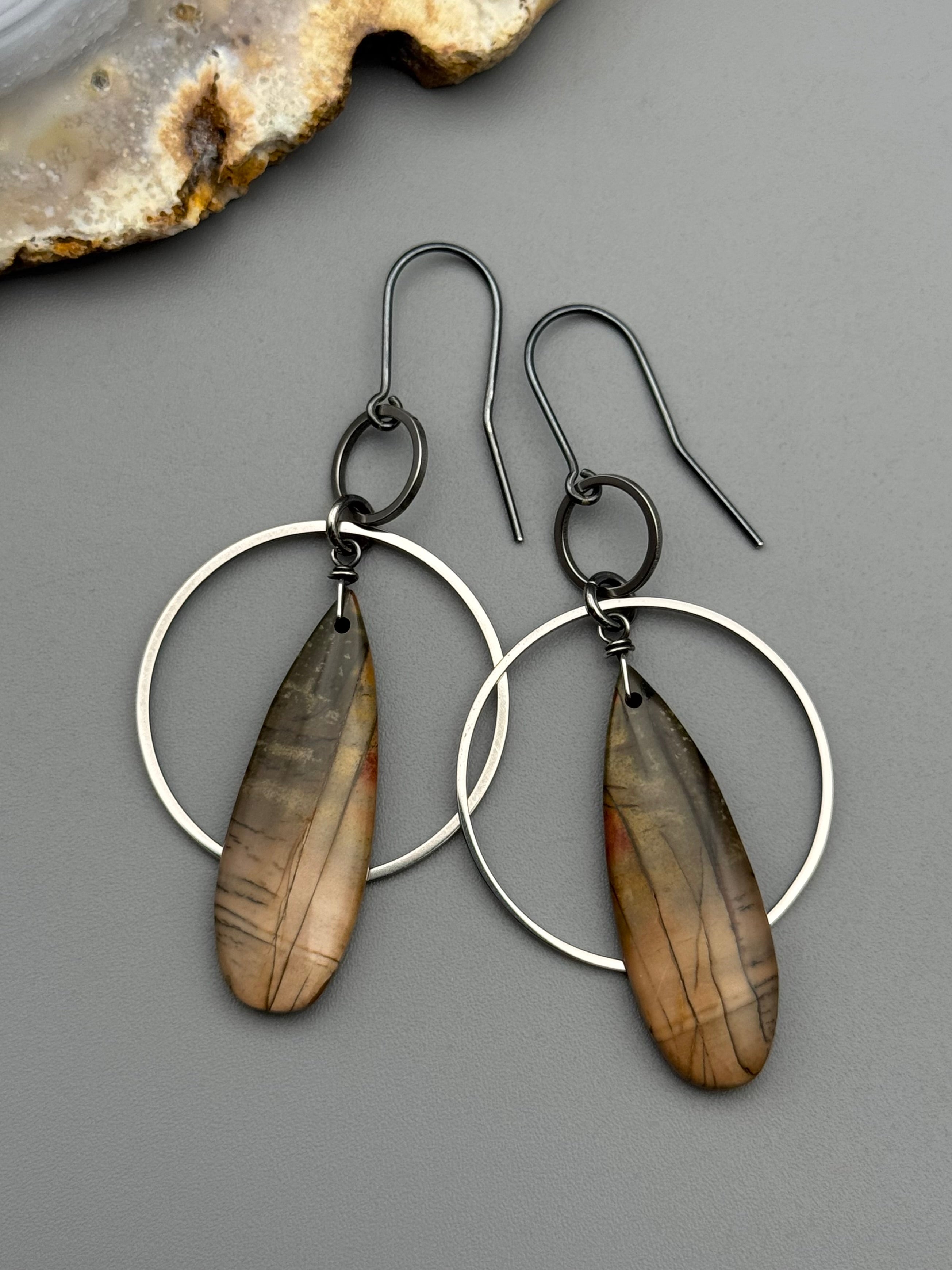 •EQUA-ORBIT• red creek jasper deep tear + silver earrings