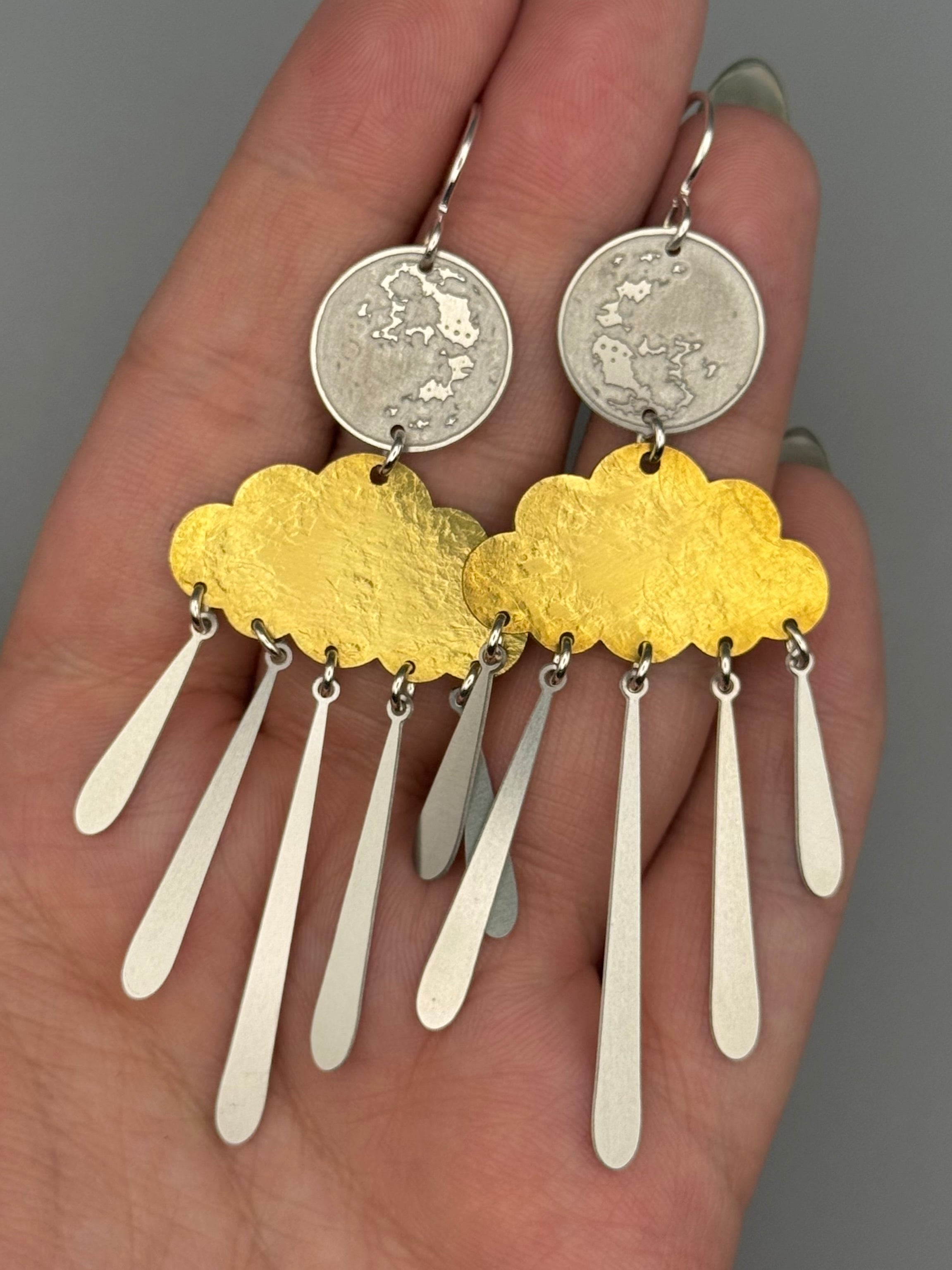 •MOON SHOWER• mixed metal dangle earrings