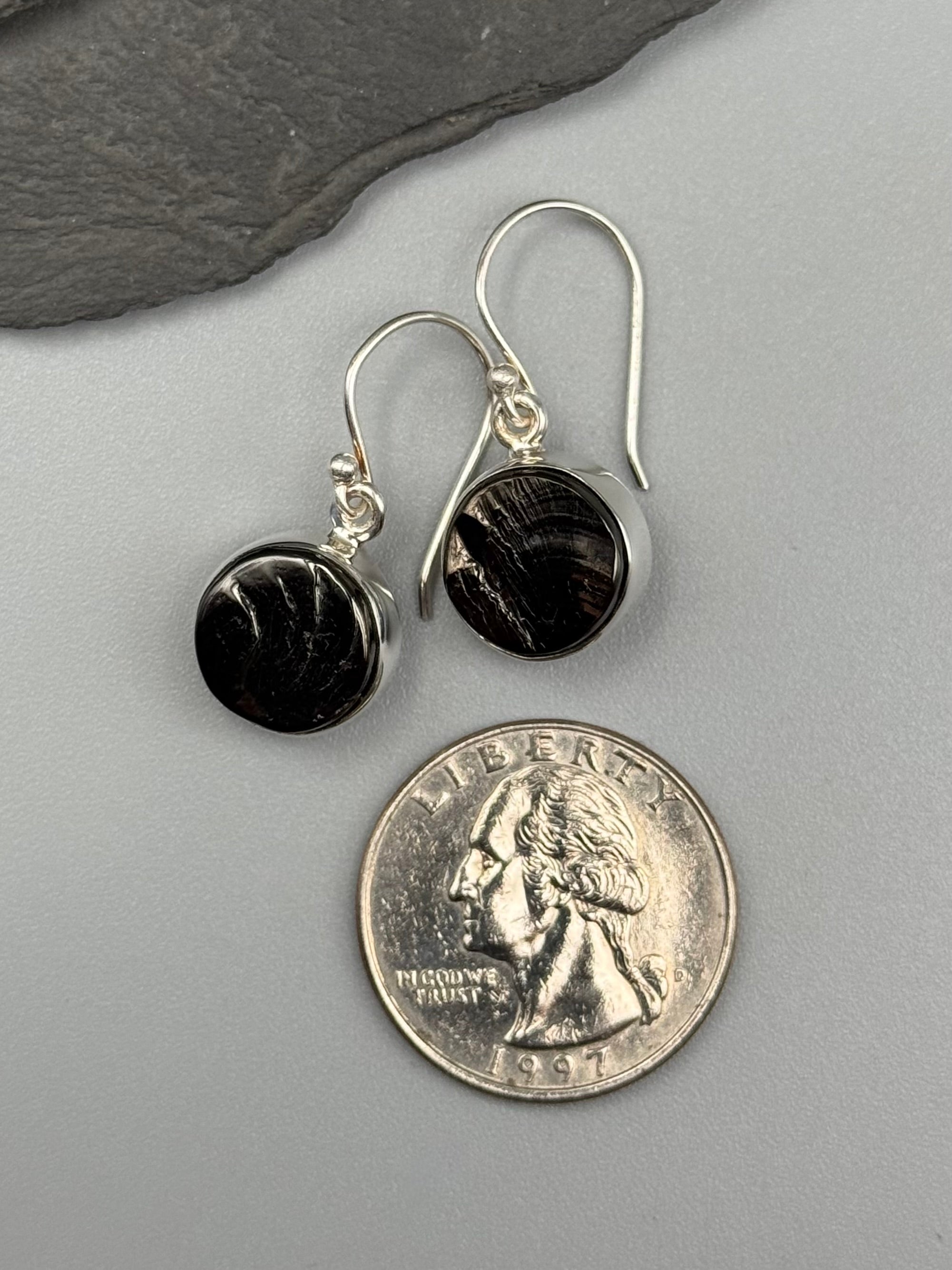 •SIMPLE CIRCLE• shungite + silver dangle earrings