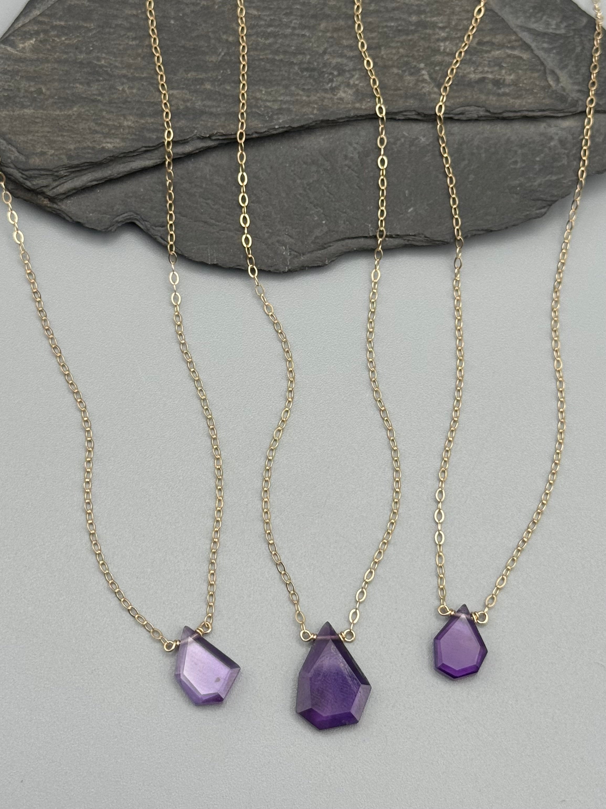 •STRAY• flat faceted amethyst geo + gold necklace (various lengths)
