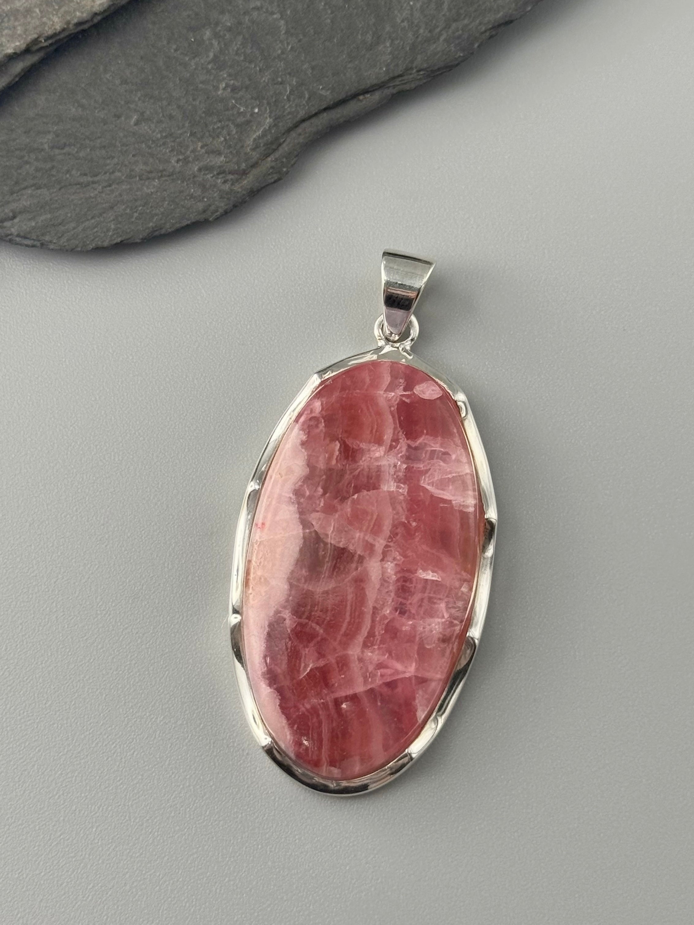 •RHODOCHROSITE OVAL - SCALLOPED - 1• sterling silver pendant