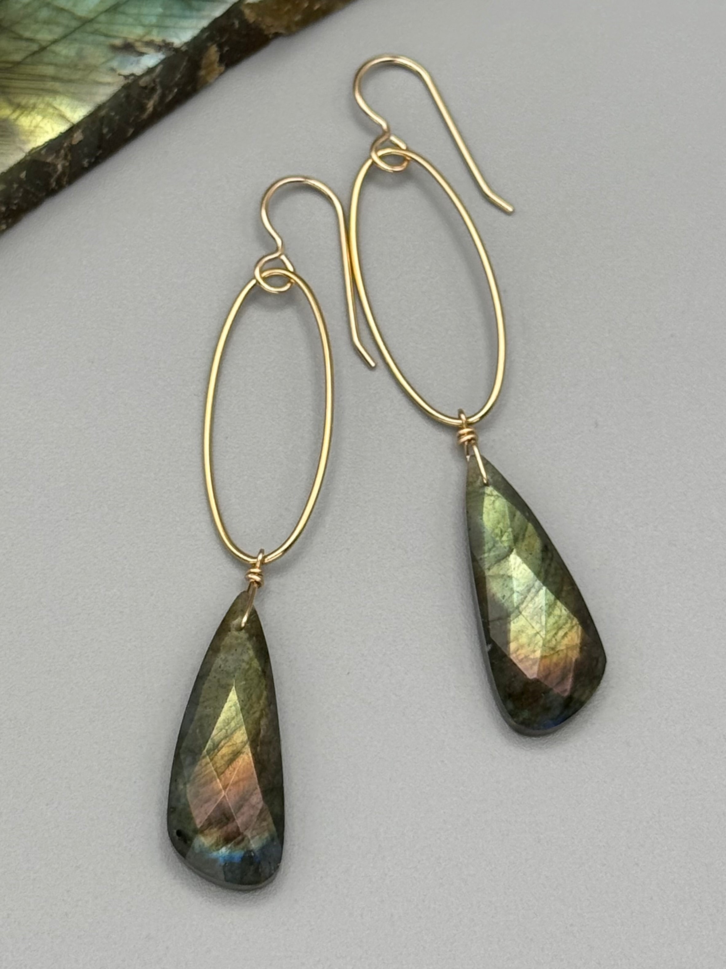 •IO• faceted labradorite wing + gold earrings