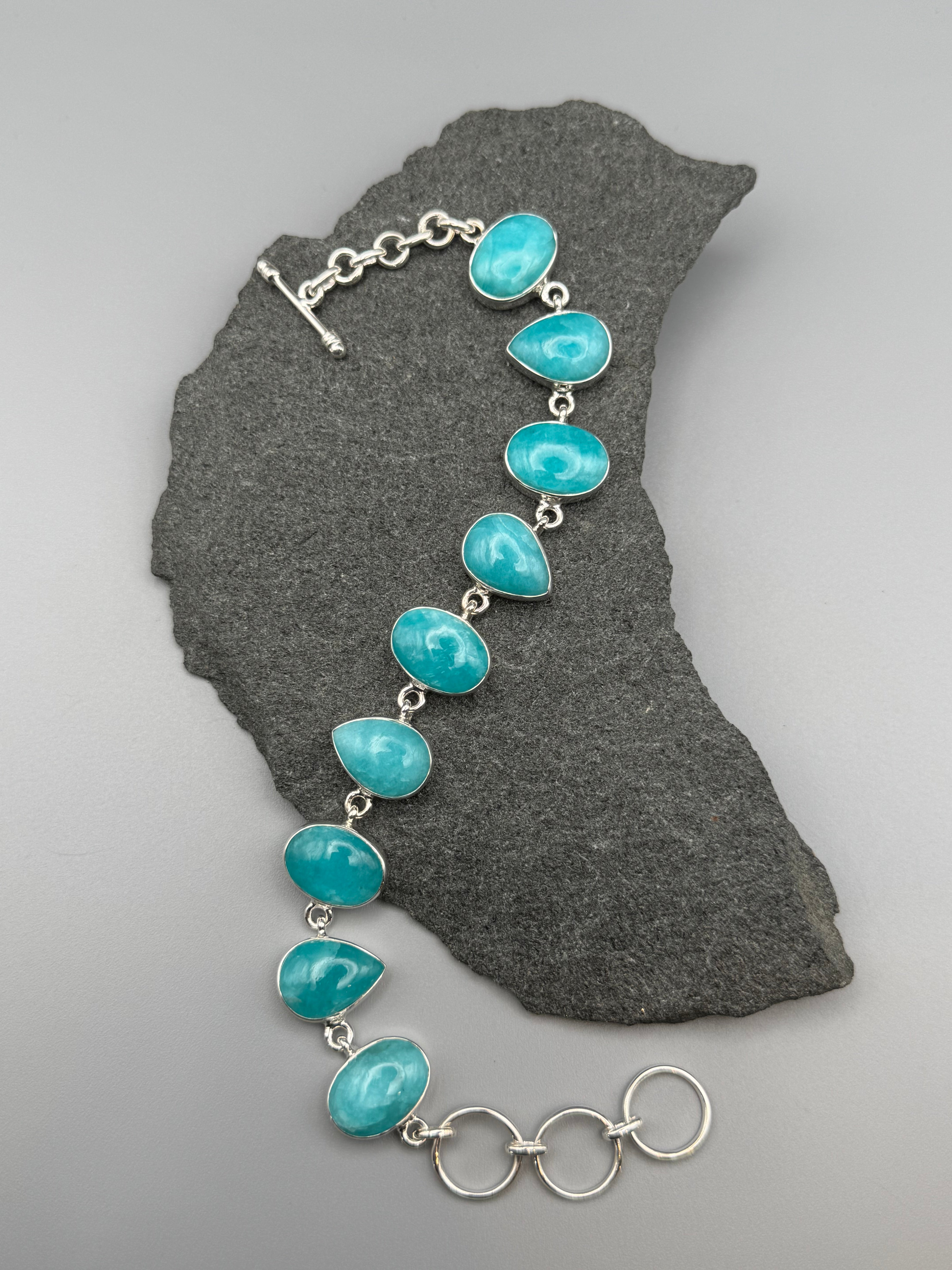•AMAZONITE - GEO MIX• linked silver bracelet (7.25" - 8.5")