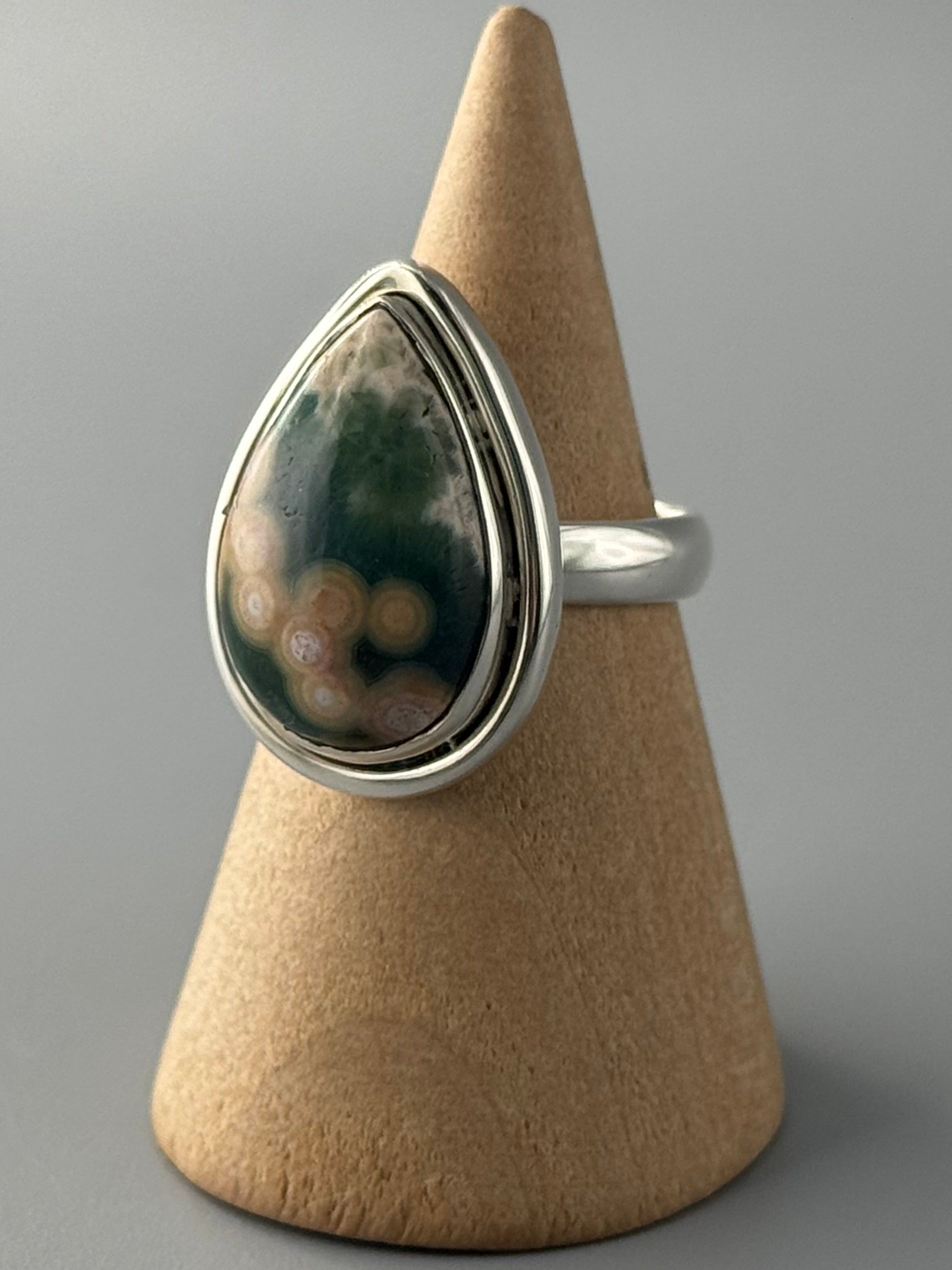 •OCEAN JASPER - MEDIUM TEAR• double bezel silver ring (size 7)