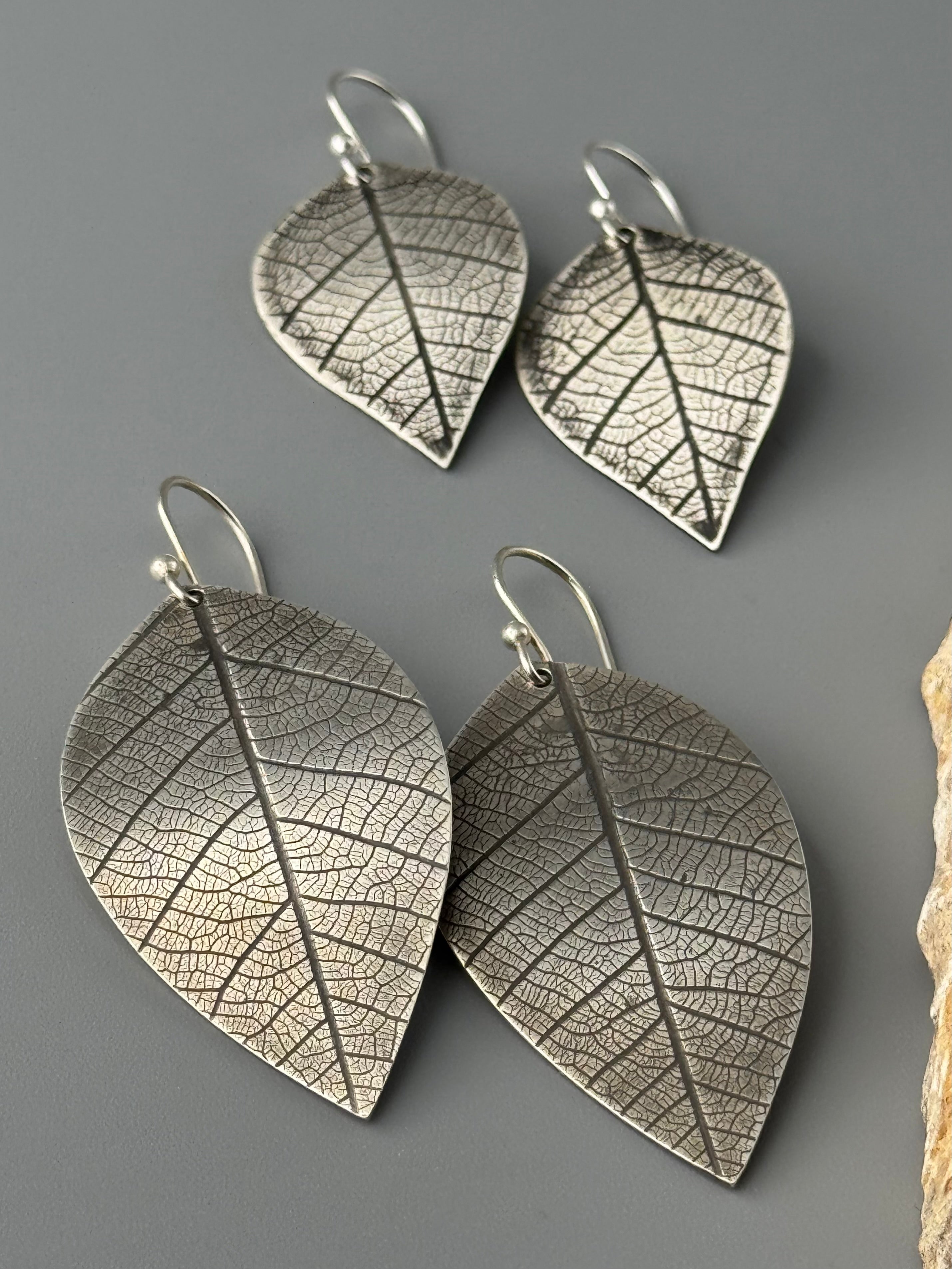 •LEAF• silver dangle earrings