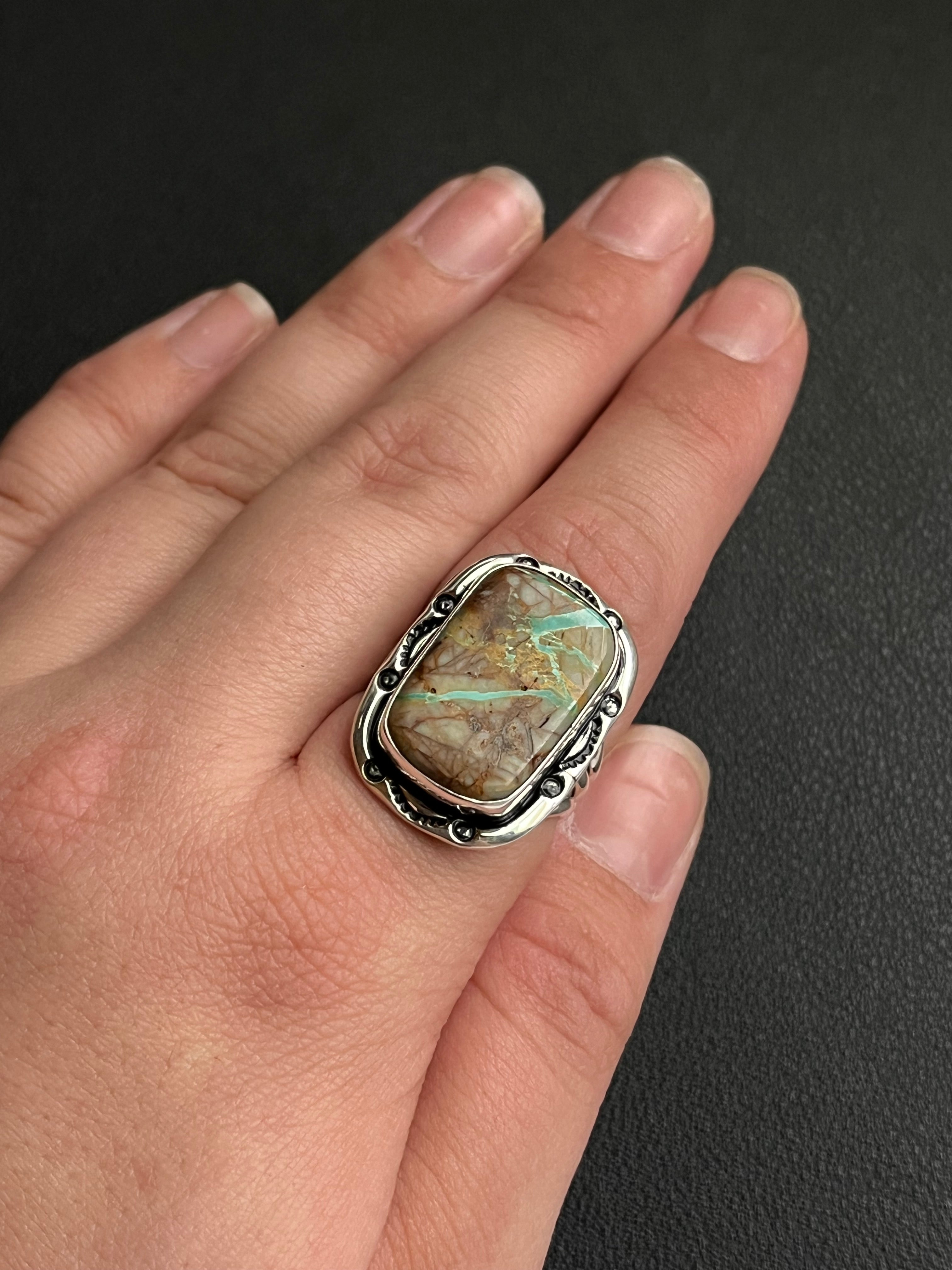 •BOULDER TURQUOISE• Navajo silver ring (size 9.25)