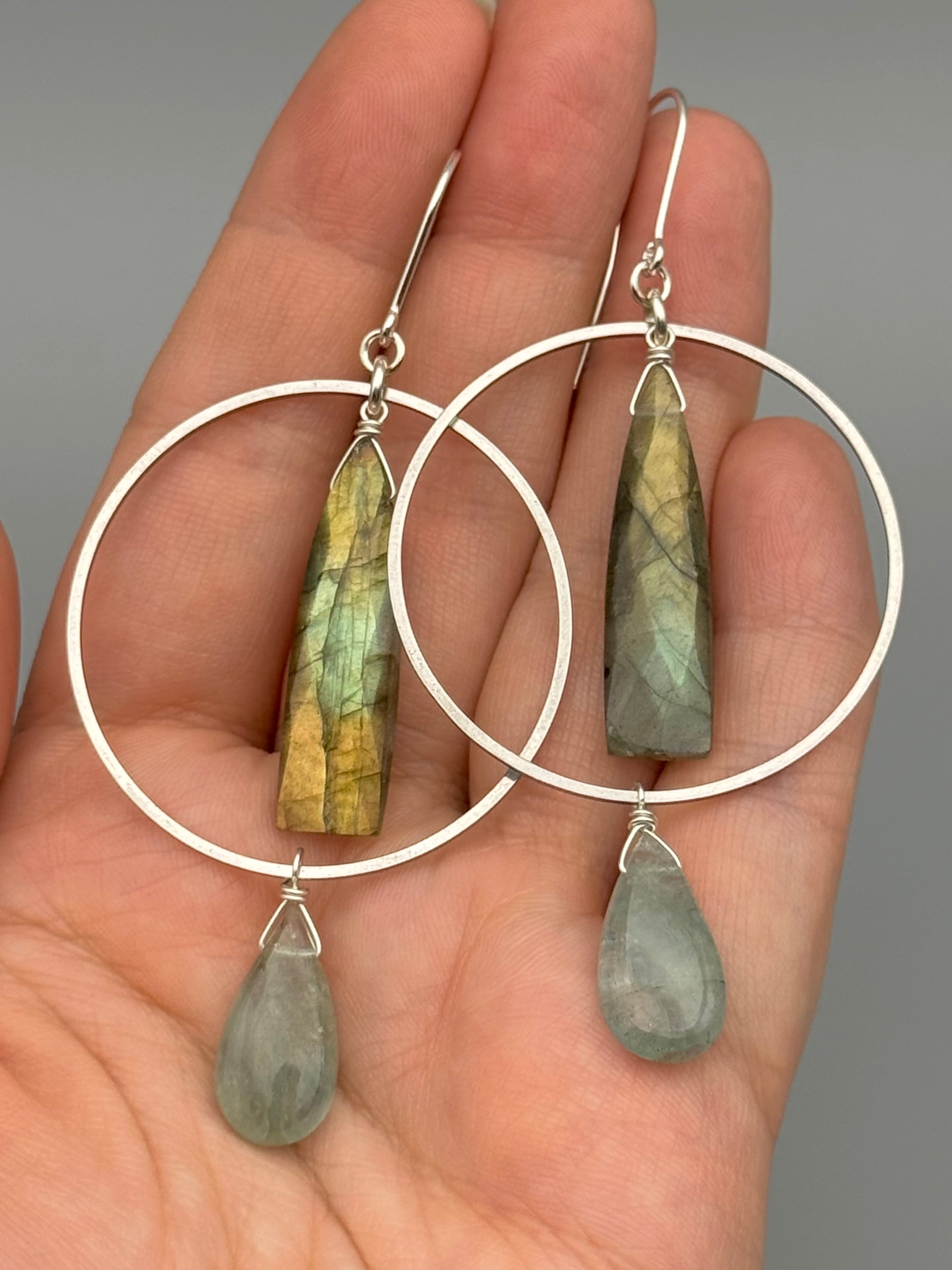 •EQUA-LUNA• labradorite + aquamarine silver earrings