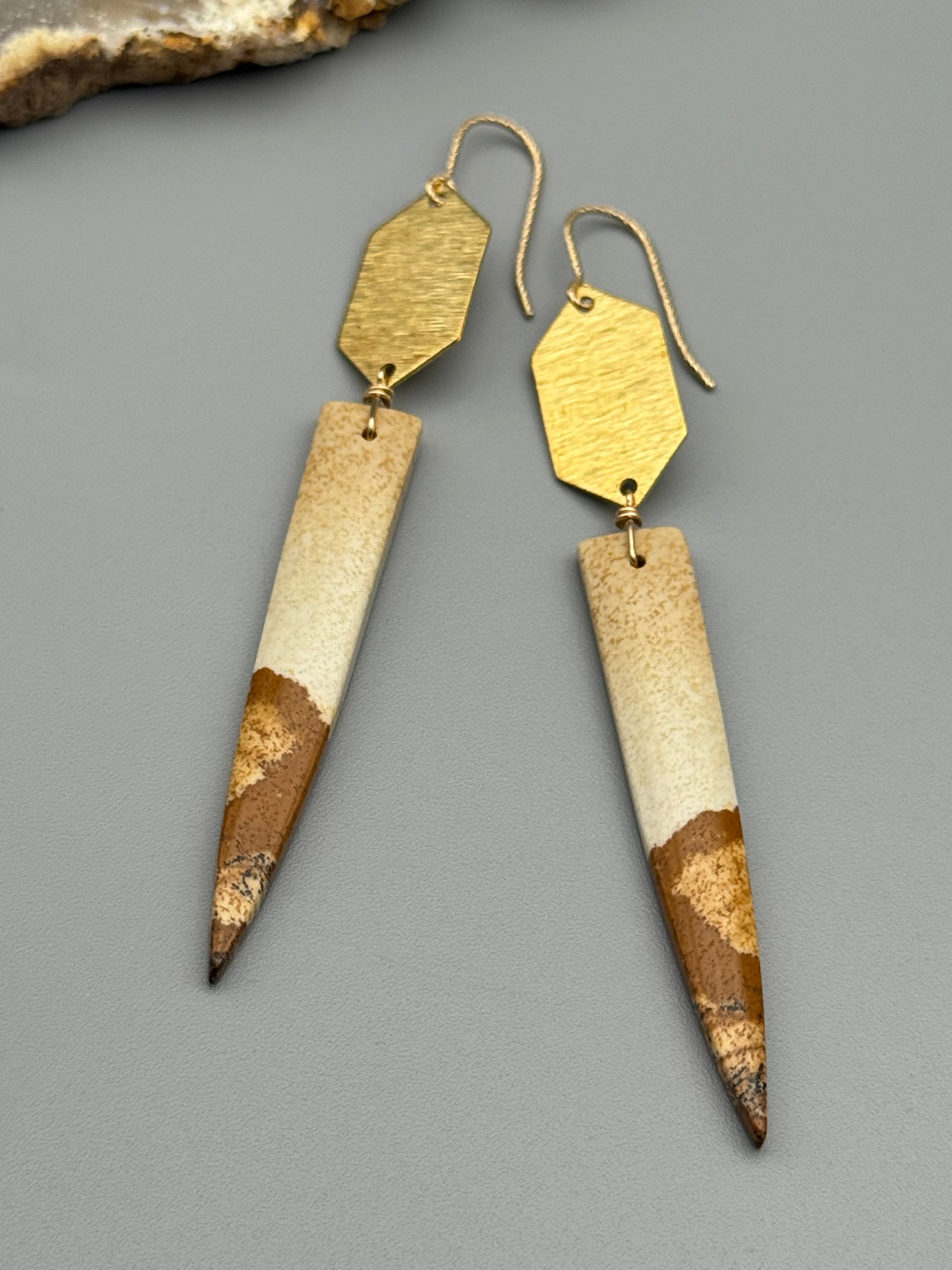•HEXED• picture jasper + gold earrings