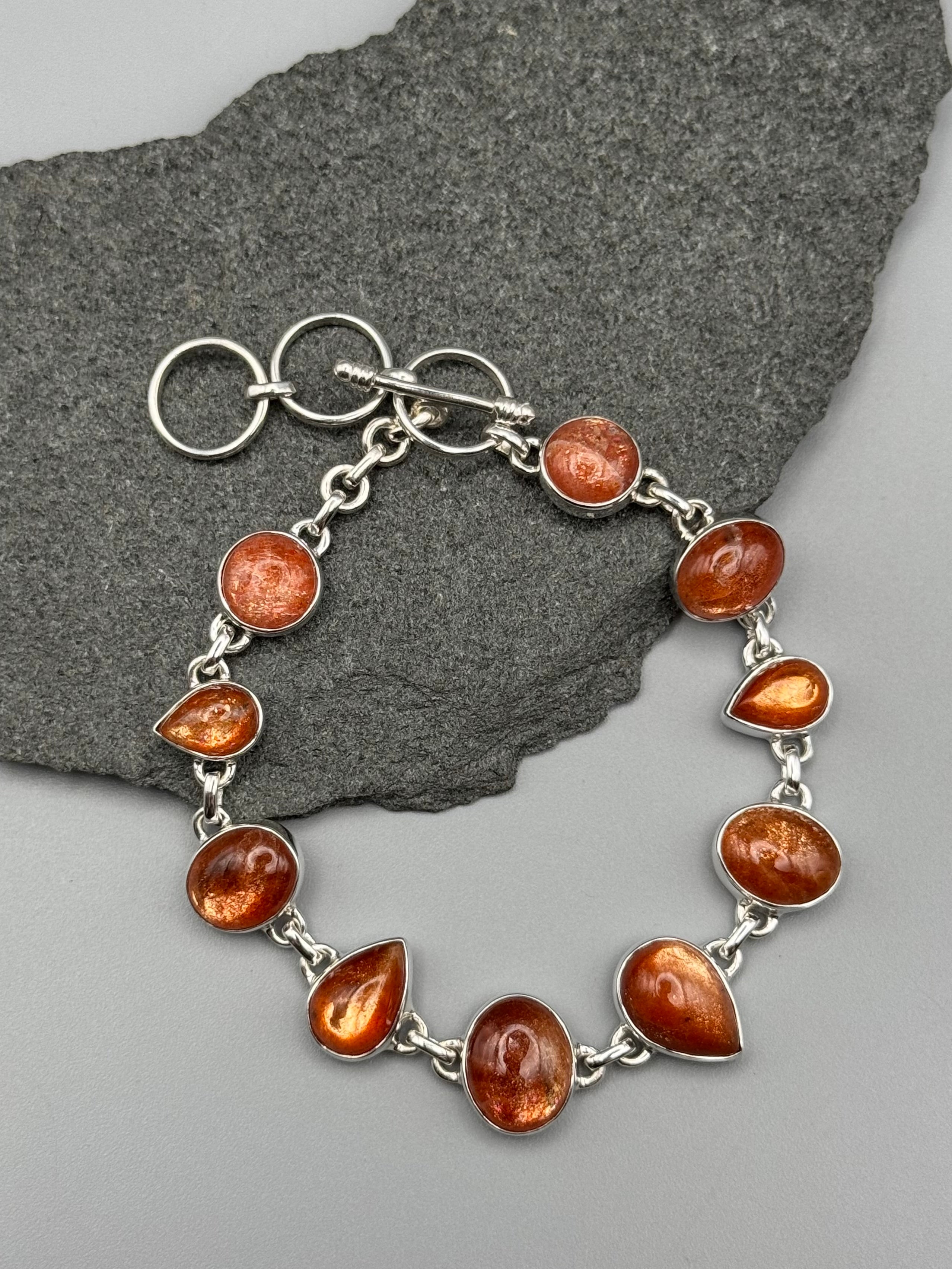 •SUNSTONE - GEO MIX• linked silver bracelet (7.25" - 8.5")