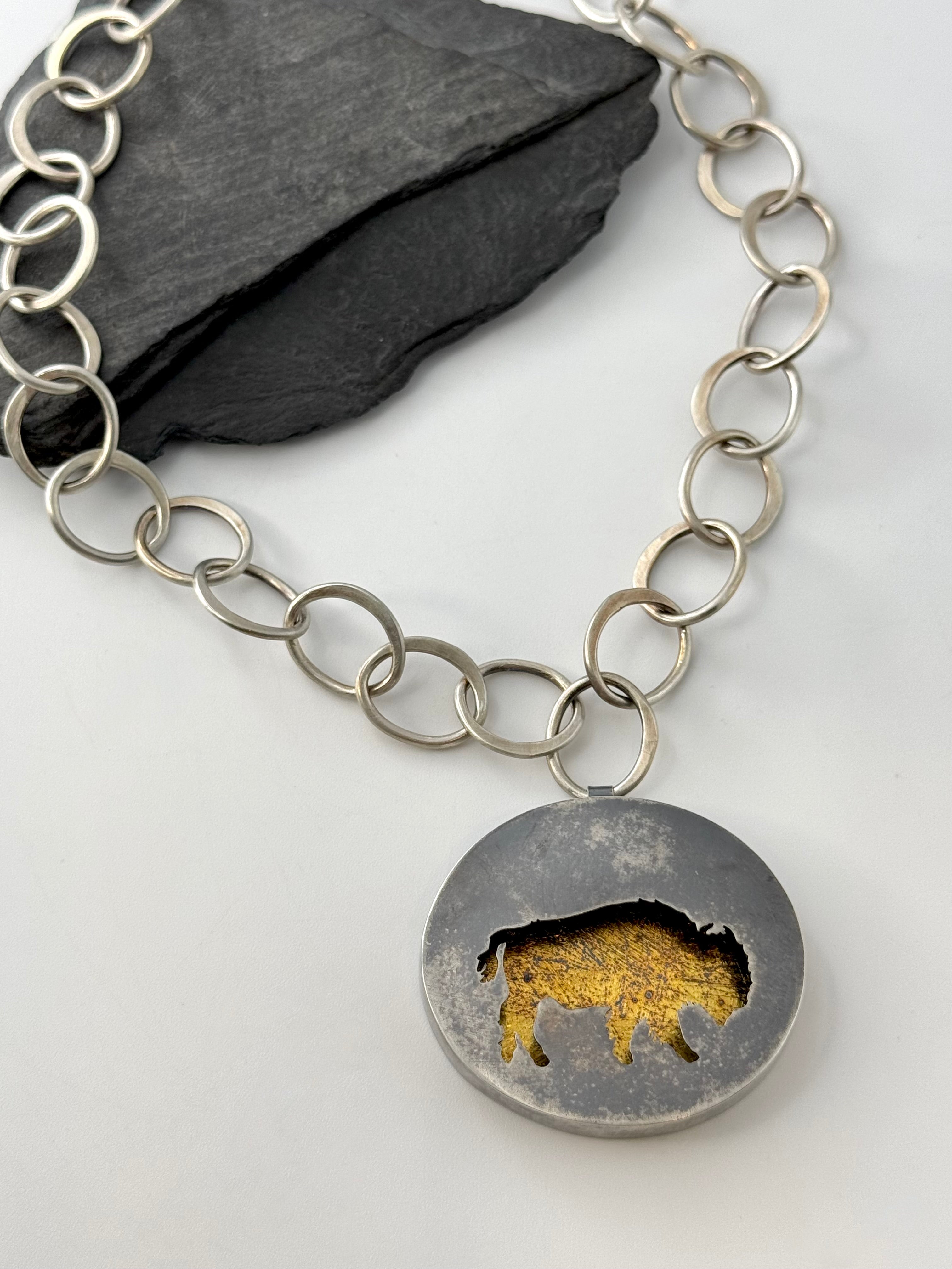 •KEUM-BOO BISON• silver + gold shadowbox necklace (adj to 19")