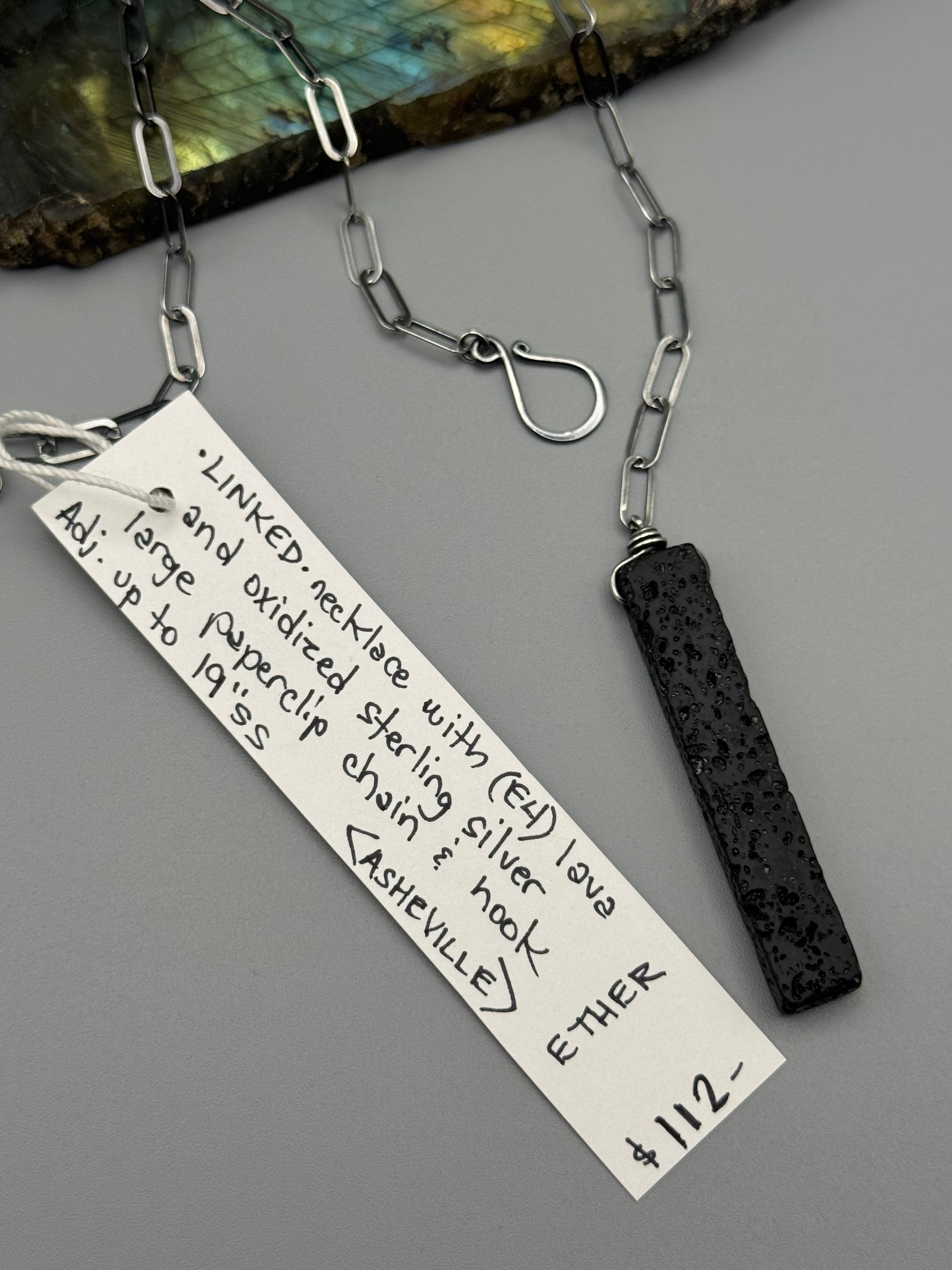 •LINKED• black lava + silver necklace (ADJ to 19")