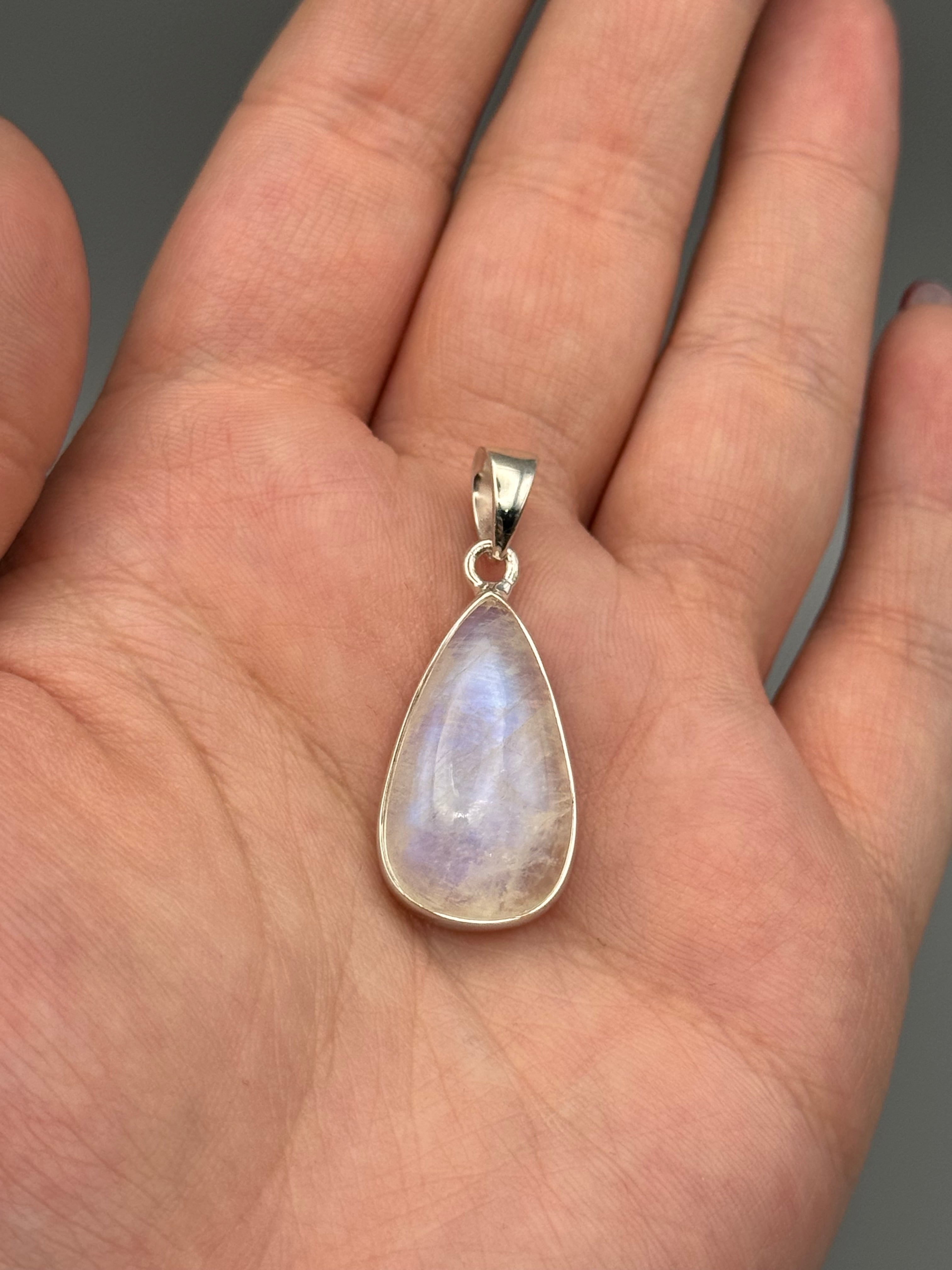 •RAINBOW MOONSTONE - TEAR 2• sterling silver pendant