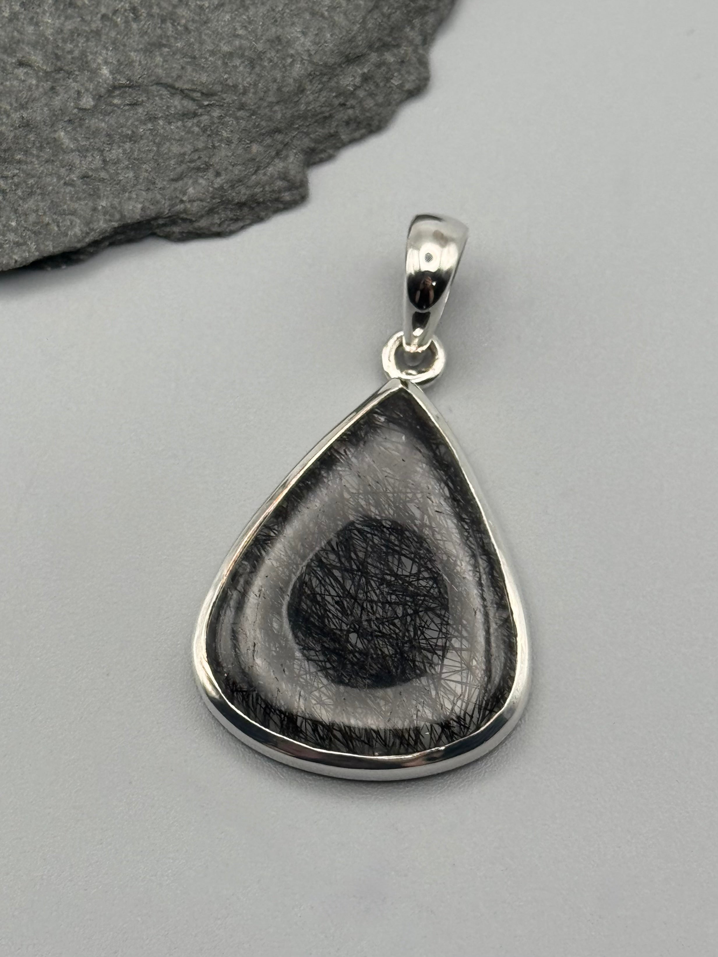 •TOURMALINATED QUARTZ - TEAR• sterling silver pendant