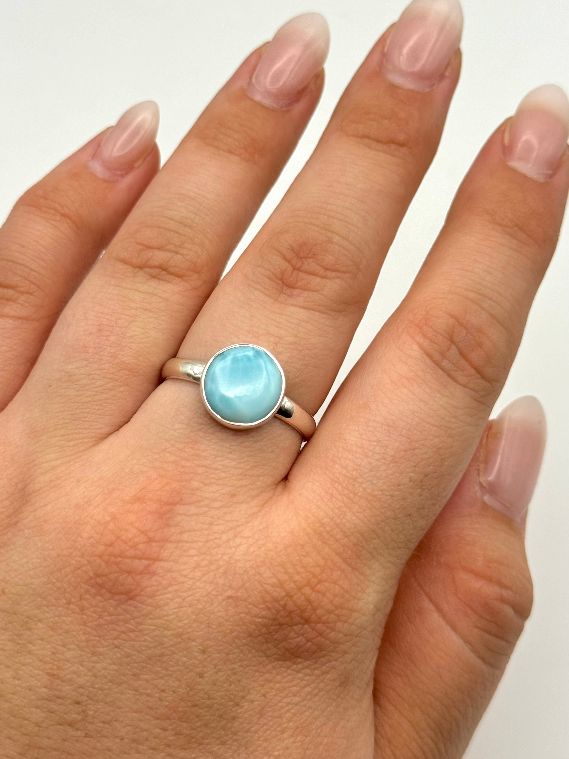 •LARIMAR - MEDIUM CIRCLE• silver ring (size 11)