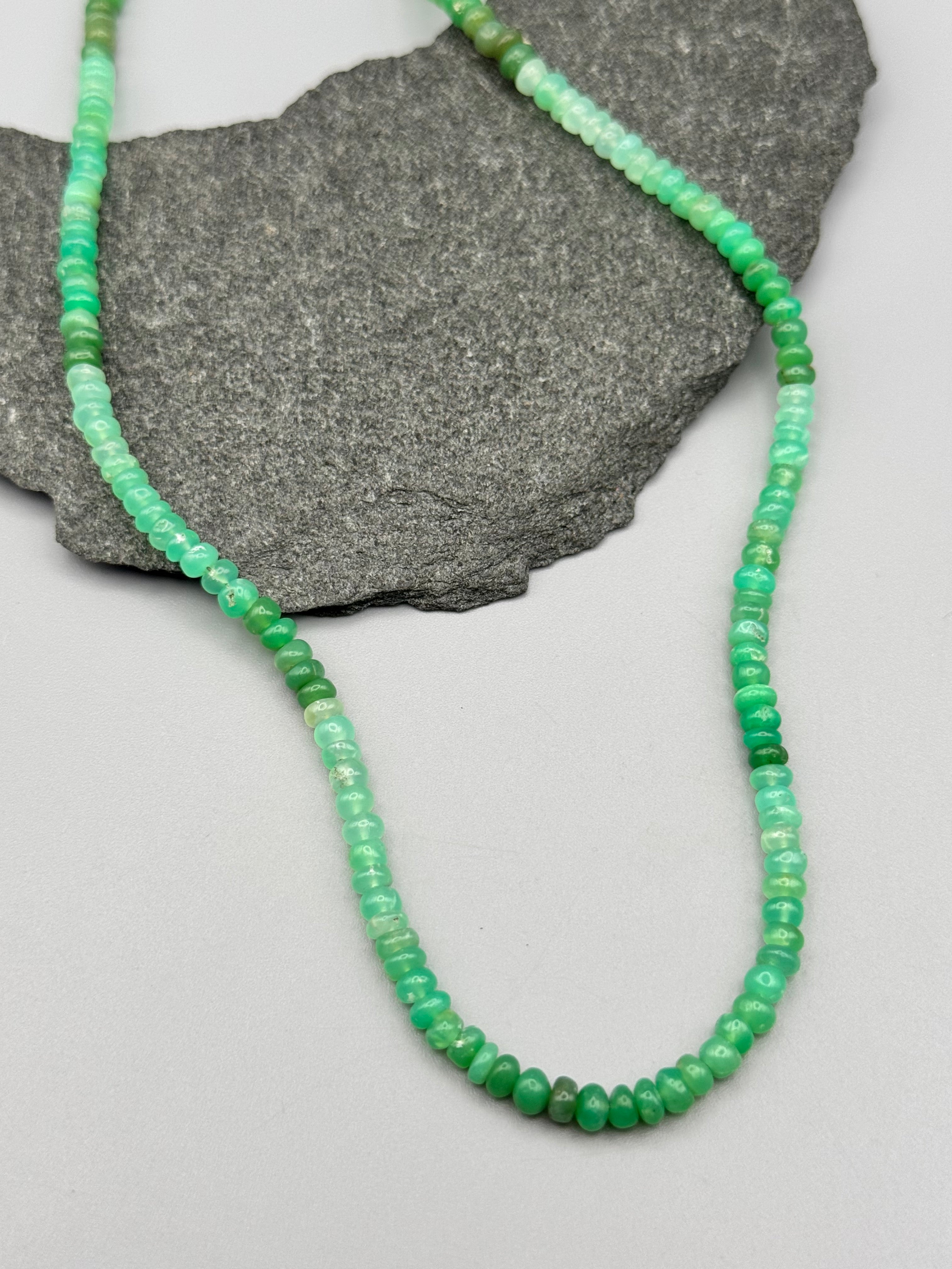 •CHRYSOPRASE - STRAND• silver beaded necklace (17" - 19" long)