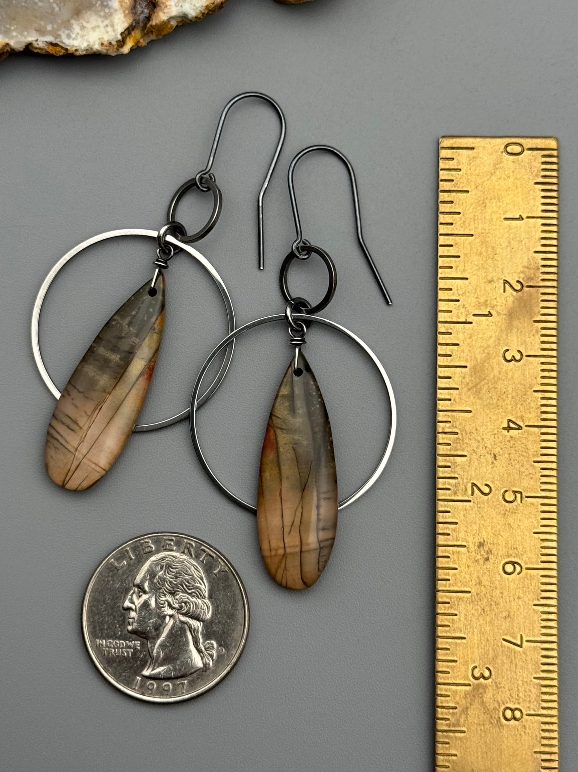 •EQUA-ORBIT• red creek jasper deep tear + silver earrings