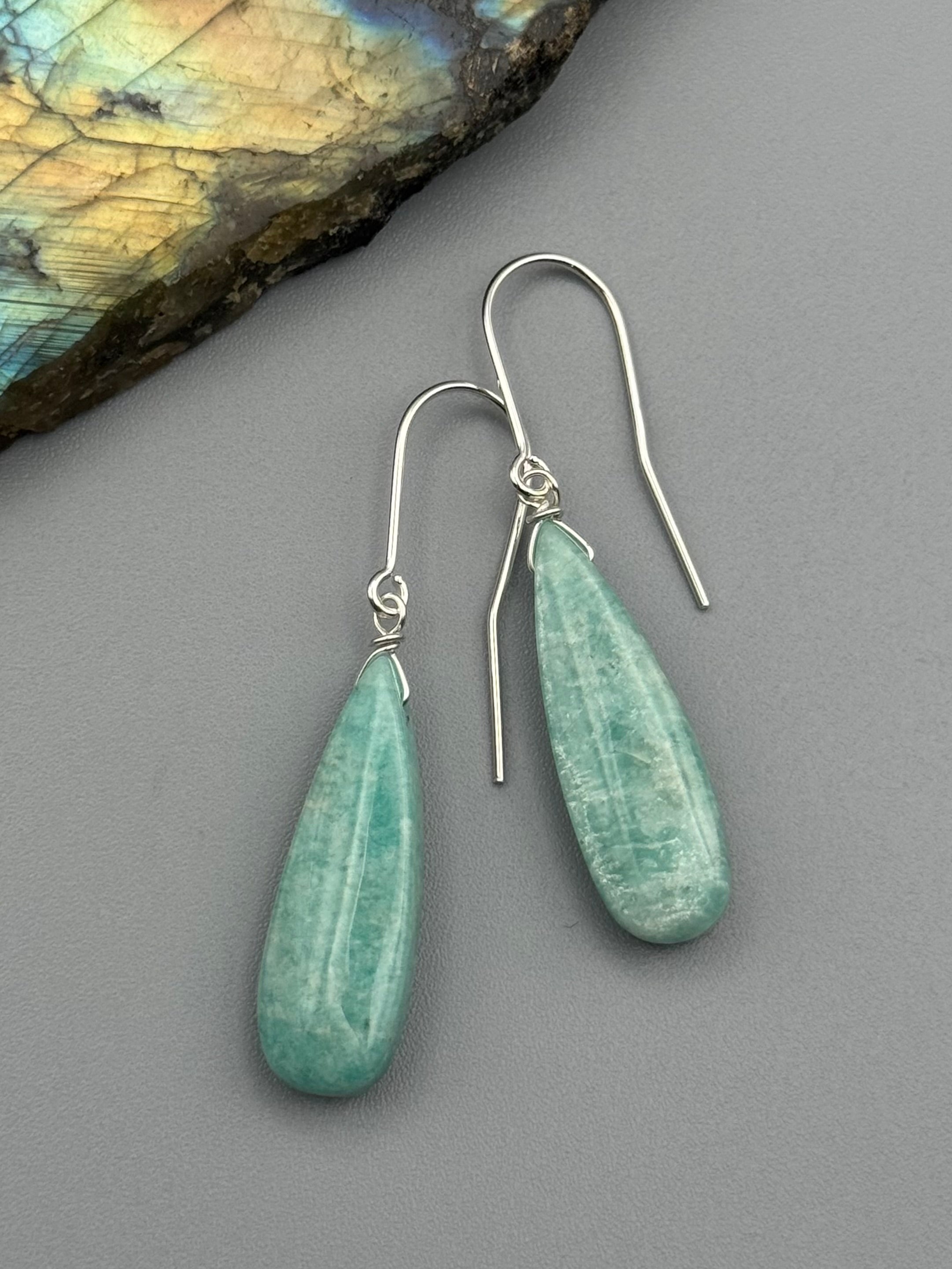 •STRAY• amazonite tear + silver earrings
