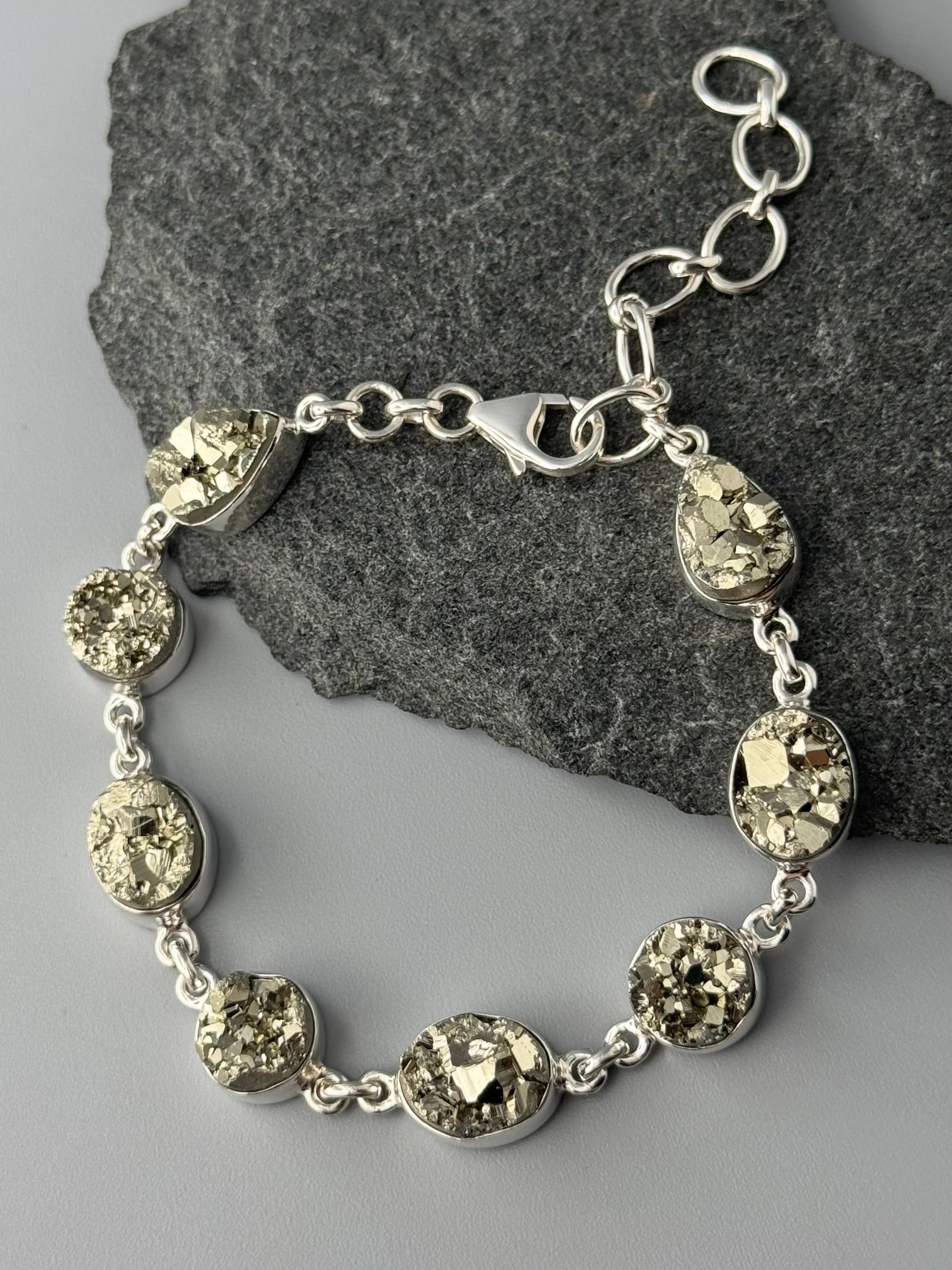 •PYRITE - GEO MIX• linked silver bracelet (7.25" - 9")