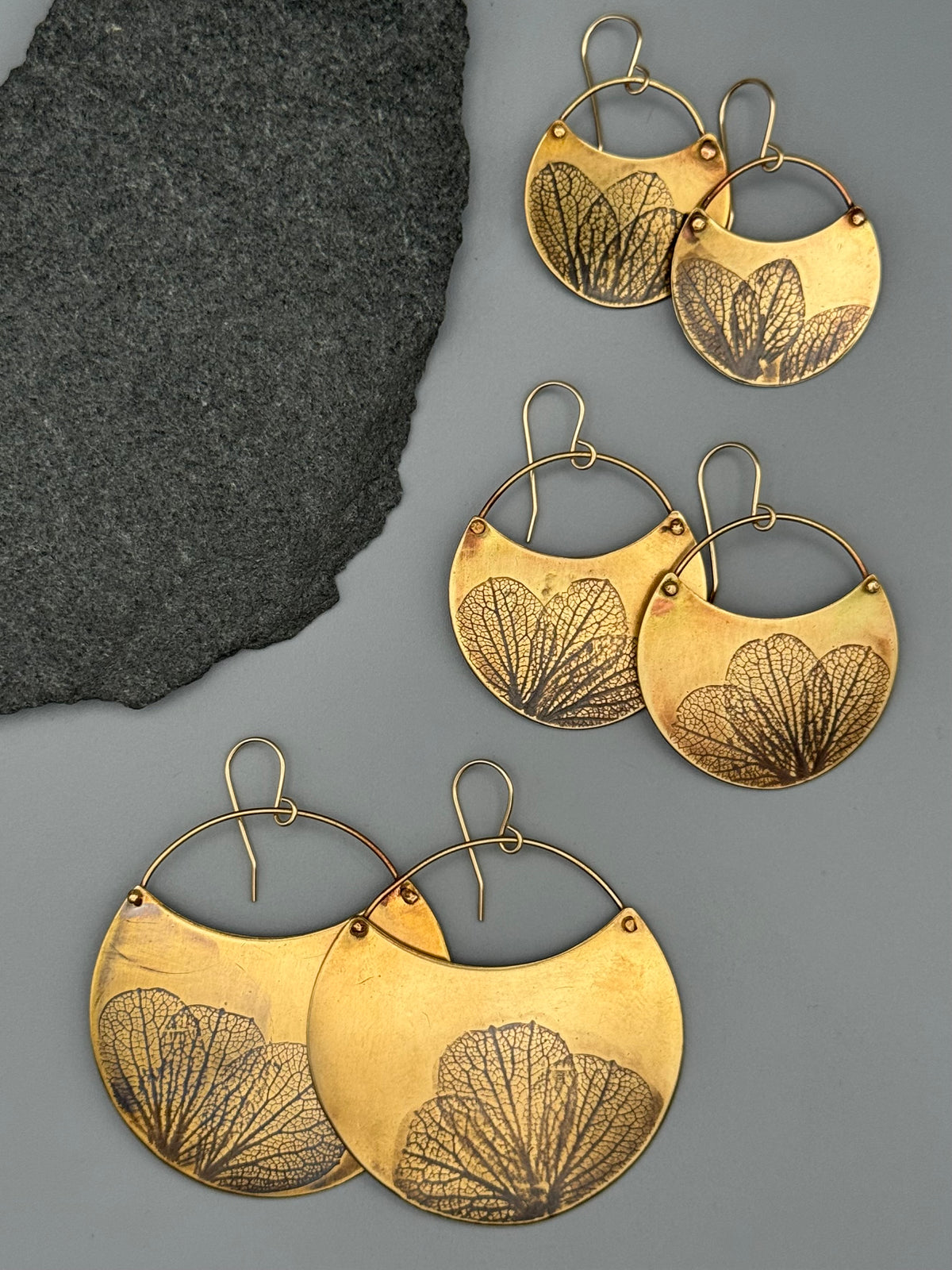 •HYDRANGEA CRESCENT• gold dangle earrings