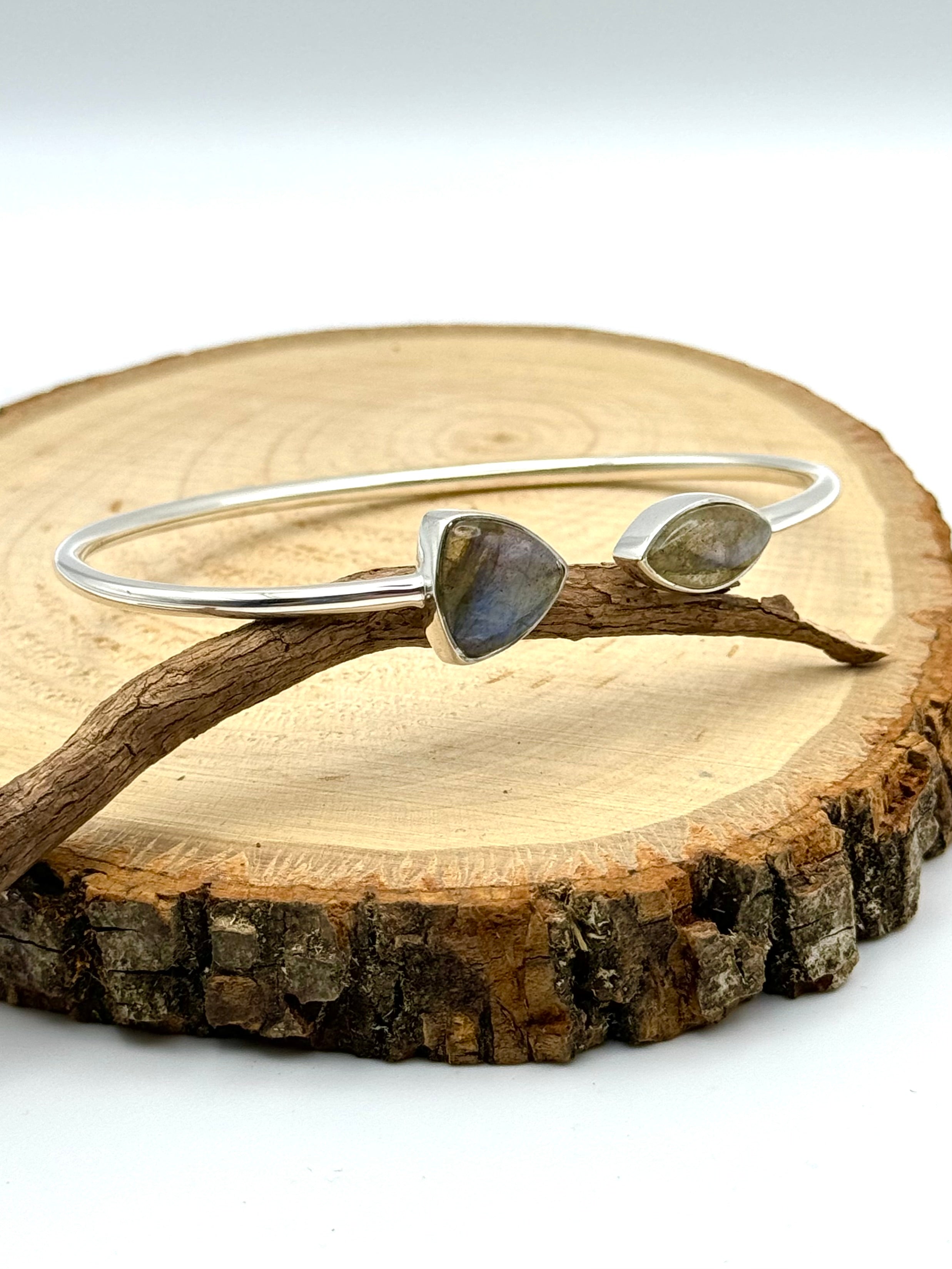 •ROUNDED TRIANGLE + EYE• labradorite + silver twist-on cuff bracelet