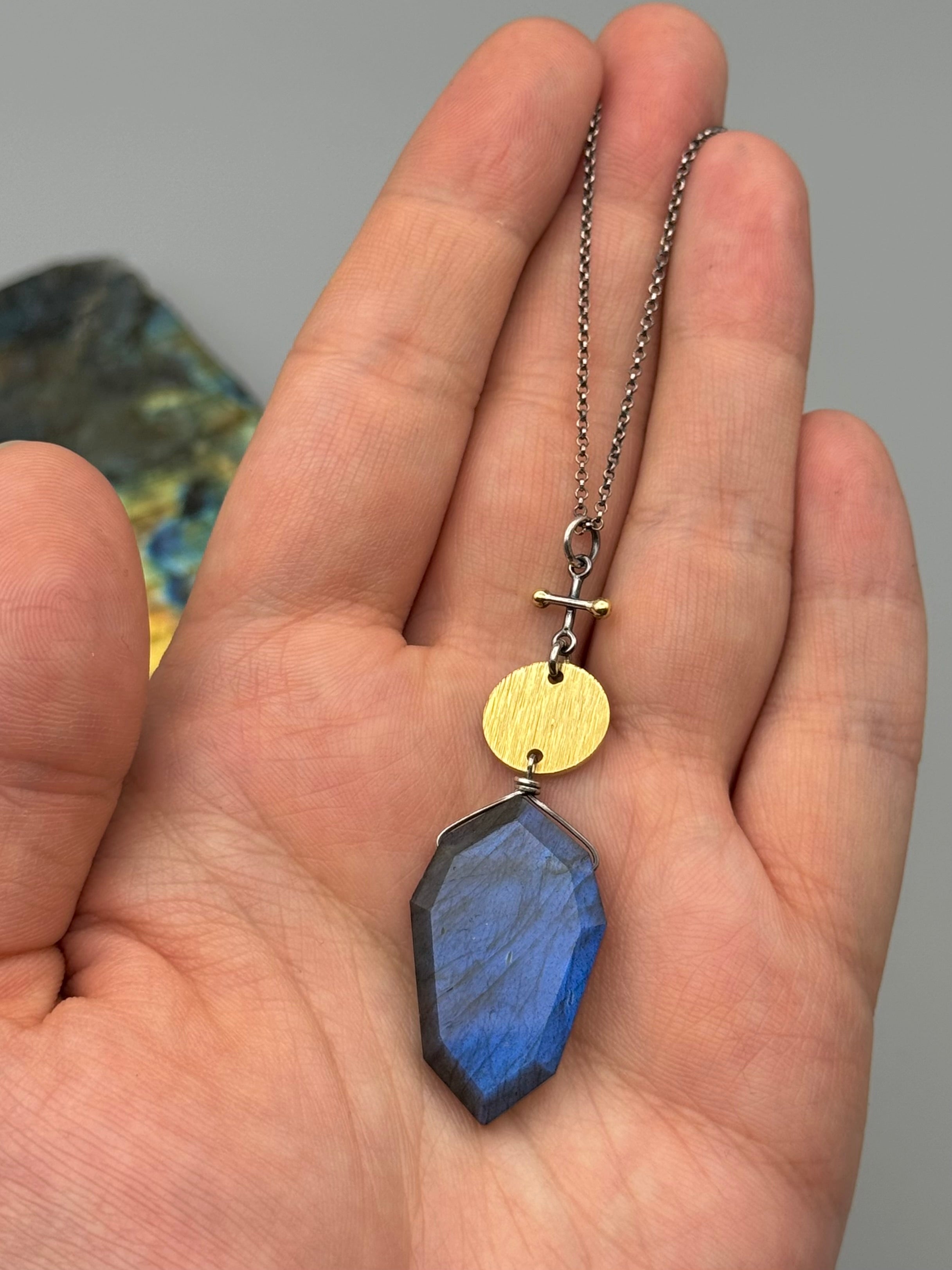 •INVOKE• labradorite + mixed metal necklace (16"-18" long)