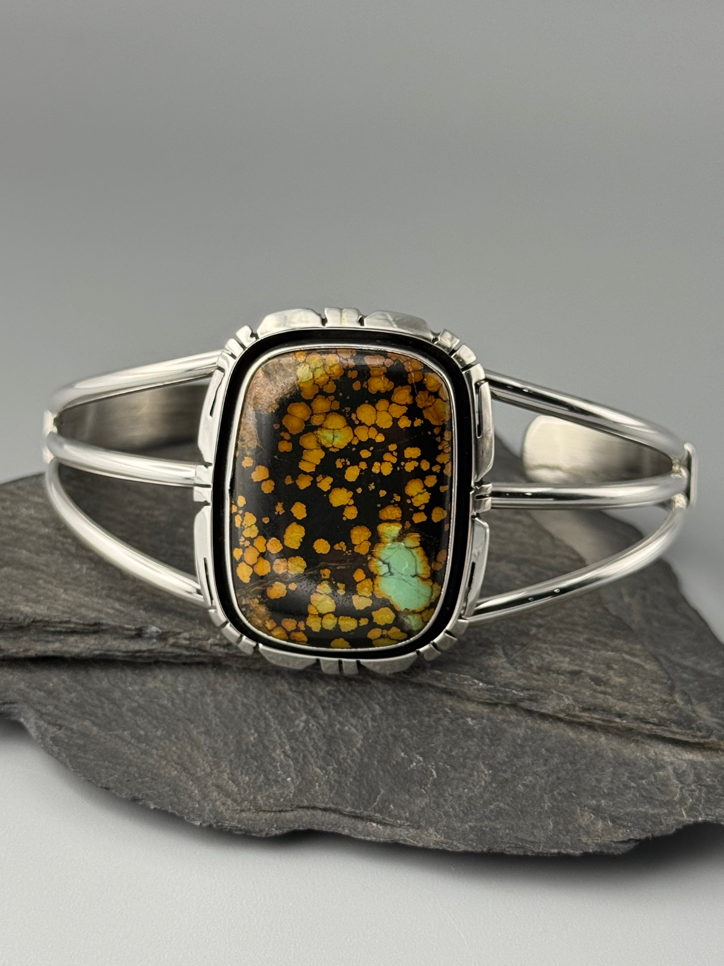 •BLACKJACK TURQUOISE - STORM• Navajo sterling silver cuff bracelet (7.5" +/-)