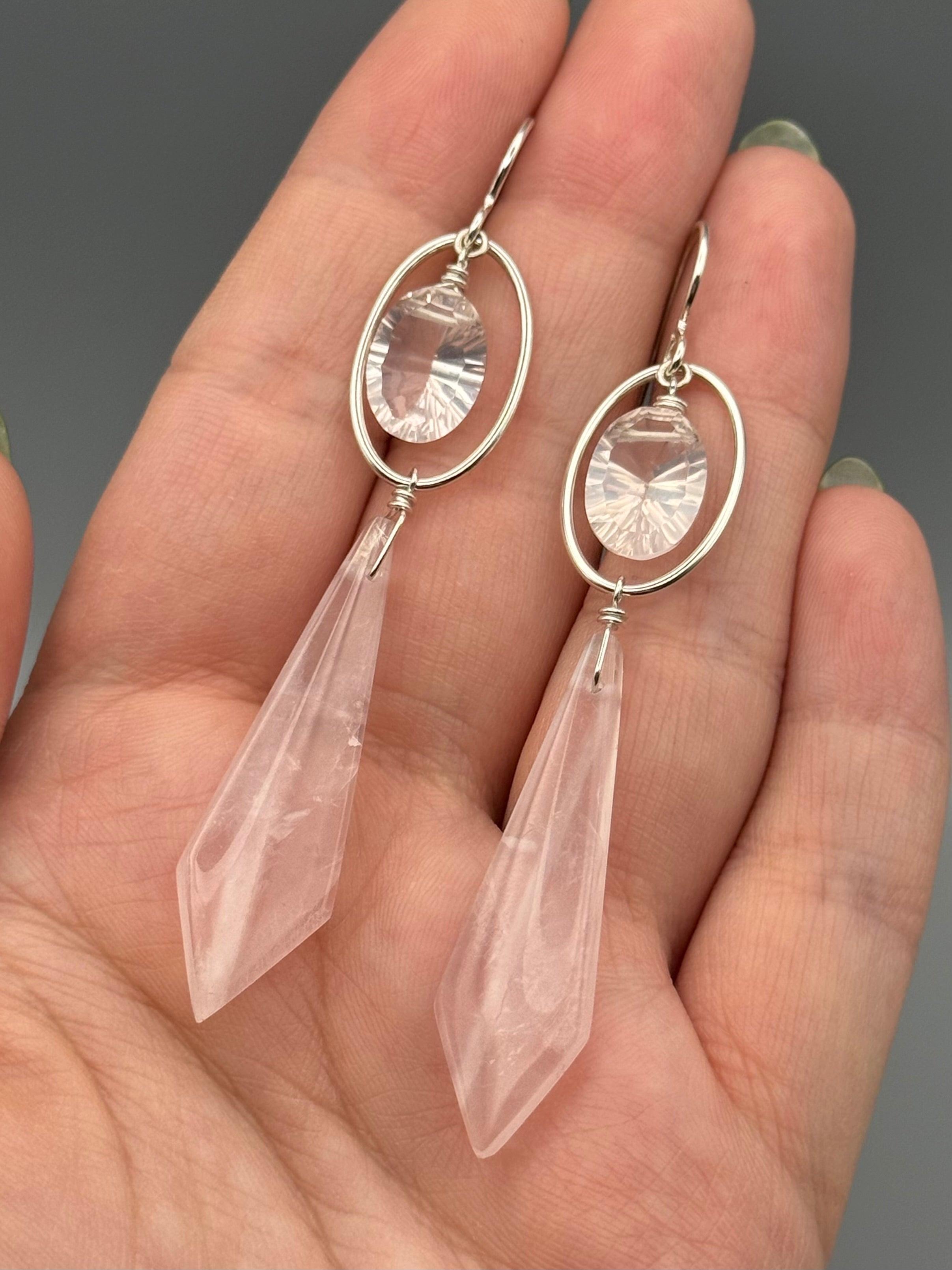 •LUNA• rose quartz + silver earrings