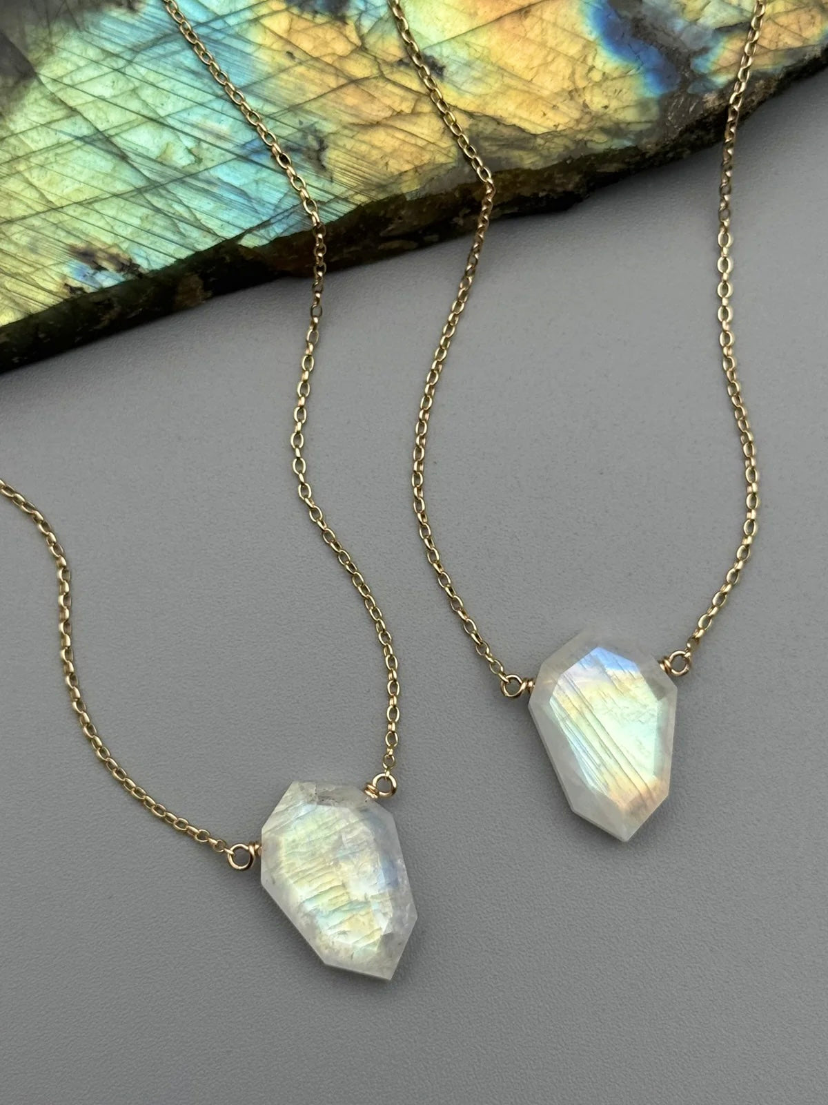 •AEON• rainbow moonstone lil’petal + gold necklace (various lengths)