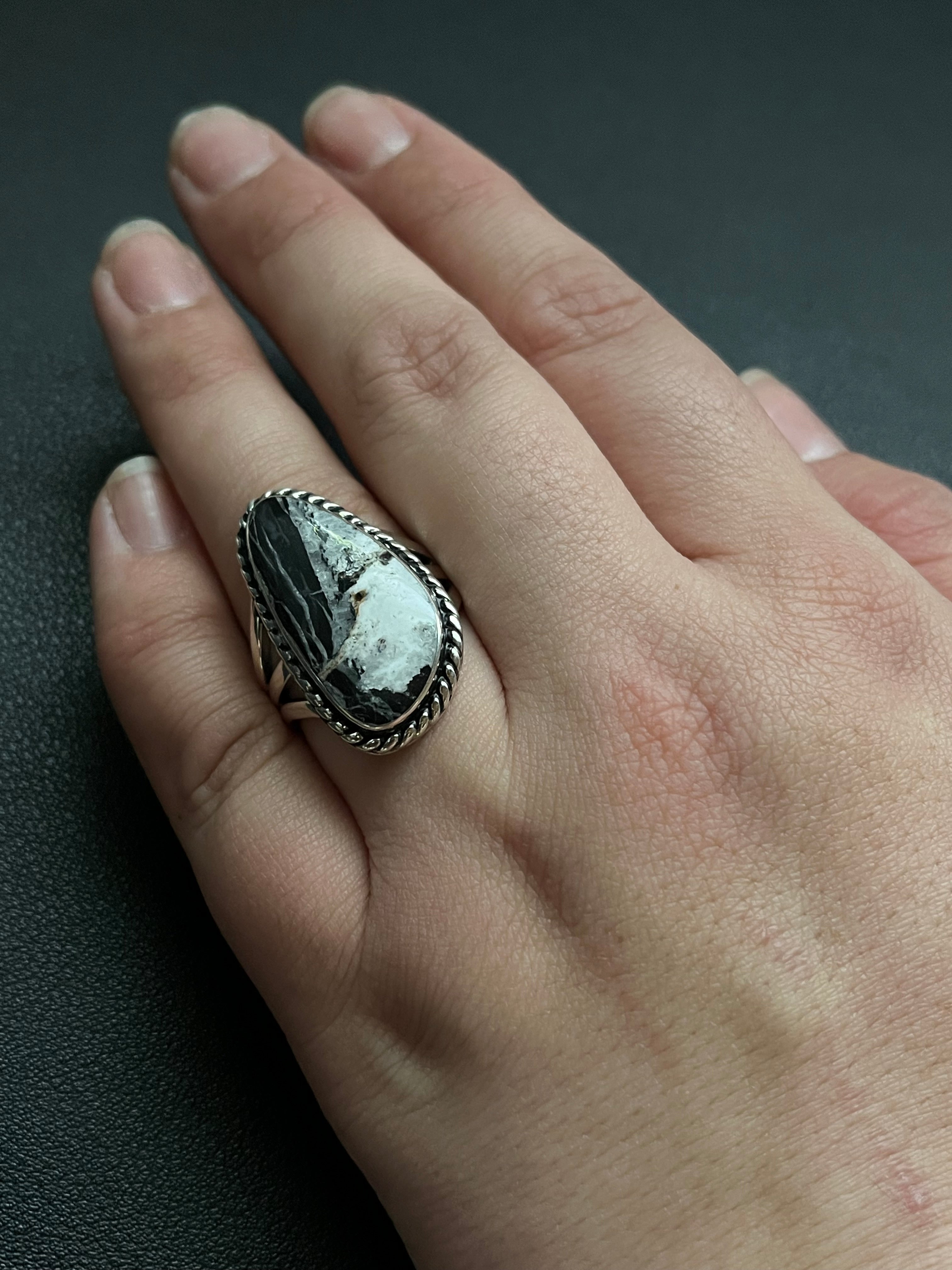 •WHITE BUFFALO TURQUOISE• Navajo silver ring (size 8.75)