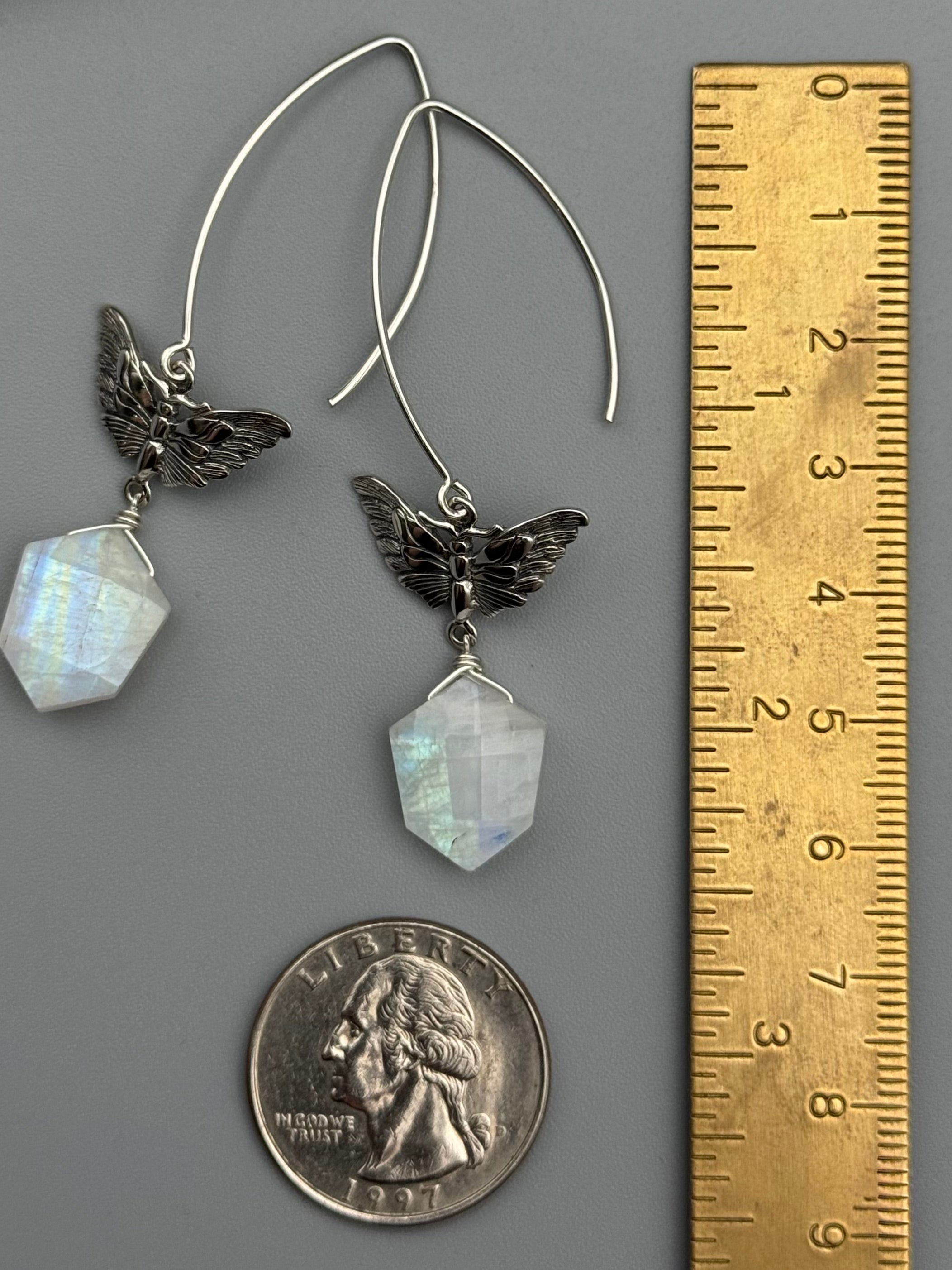 •MARIPOSA• rainbow moonstone + silver earrings