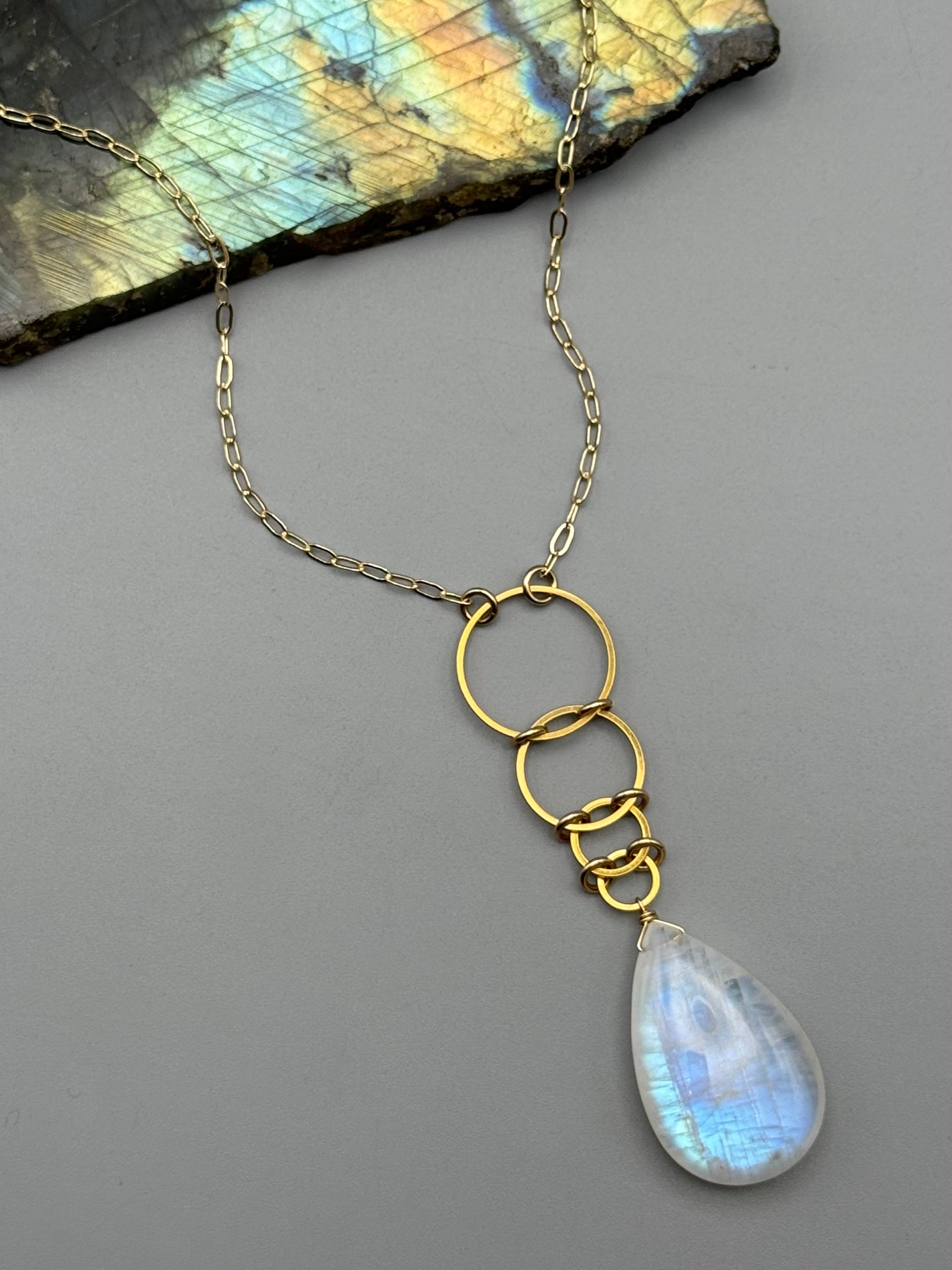 •EOWYN• rainbow moonstone + gold necklace (28"-30" long)