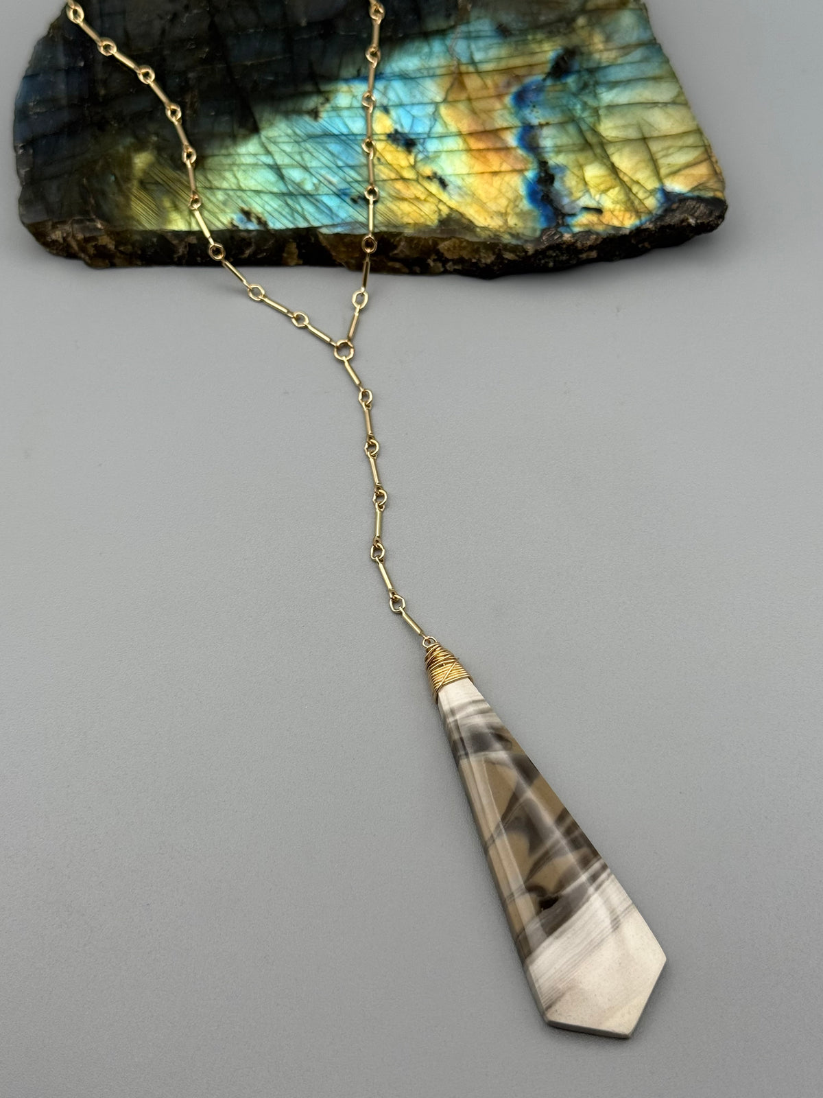 •STICKS + STONE• flint + gold necklace (18"-20" + 5" drop)