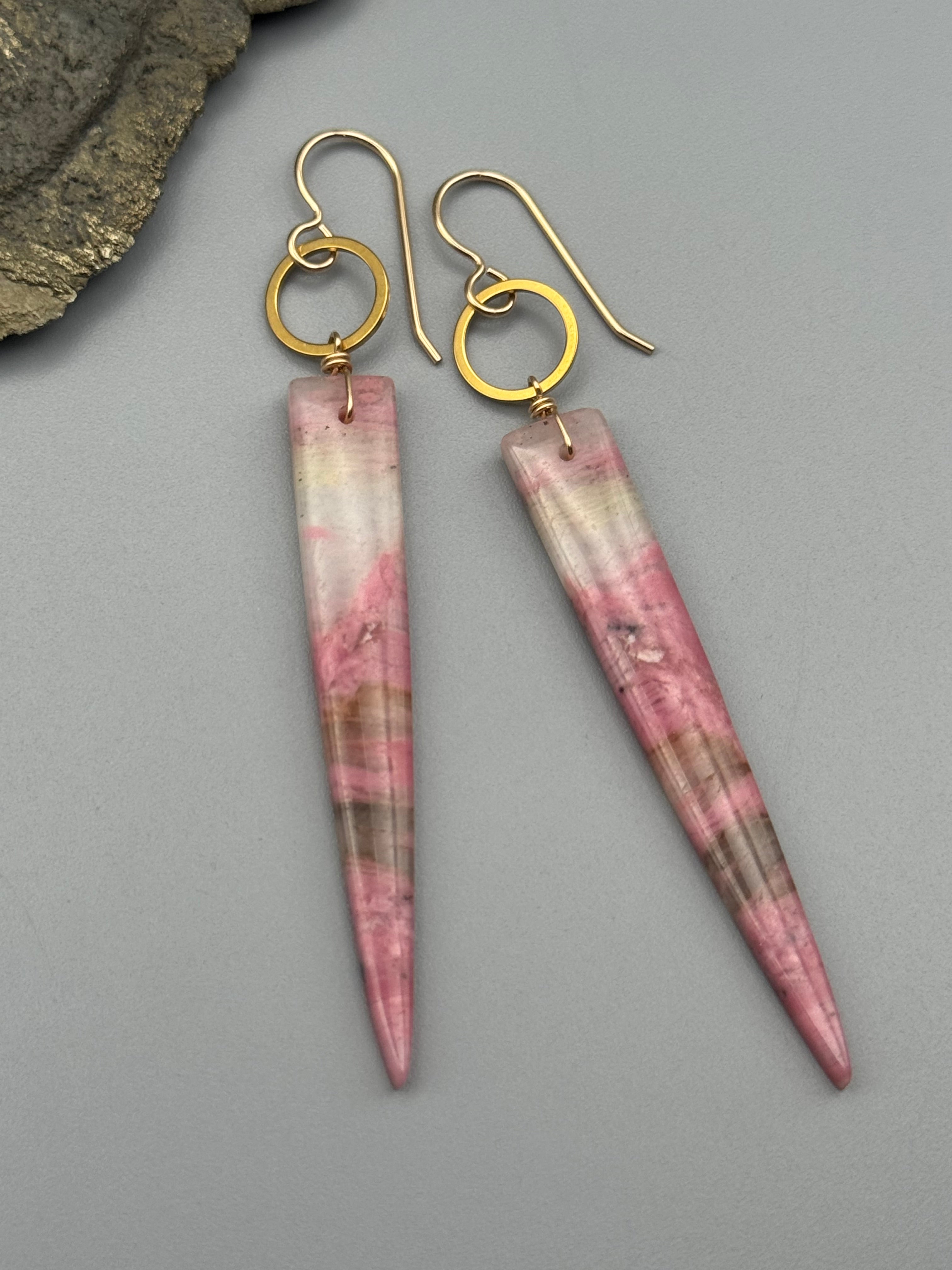 •LUNA• rhodonite in quartz + gold earrings