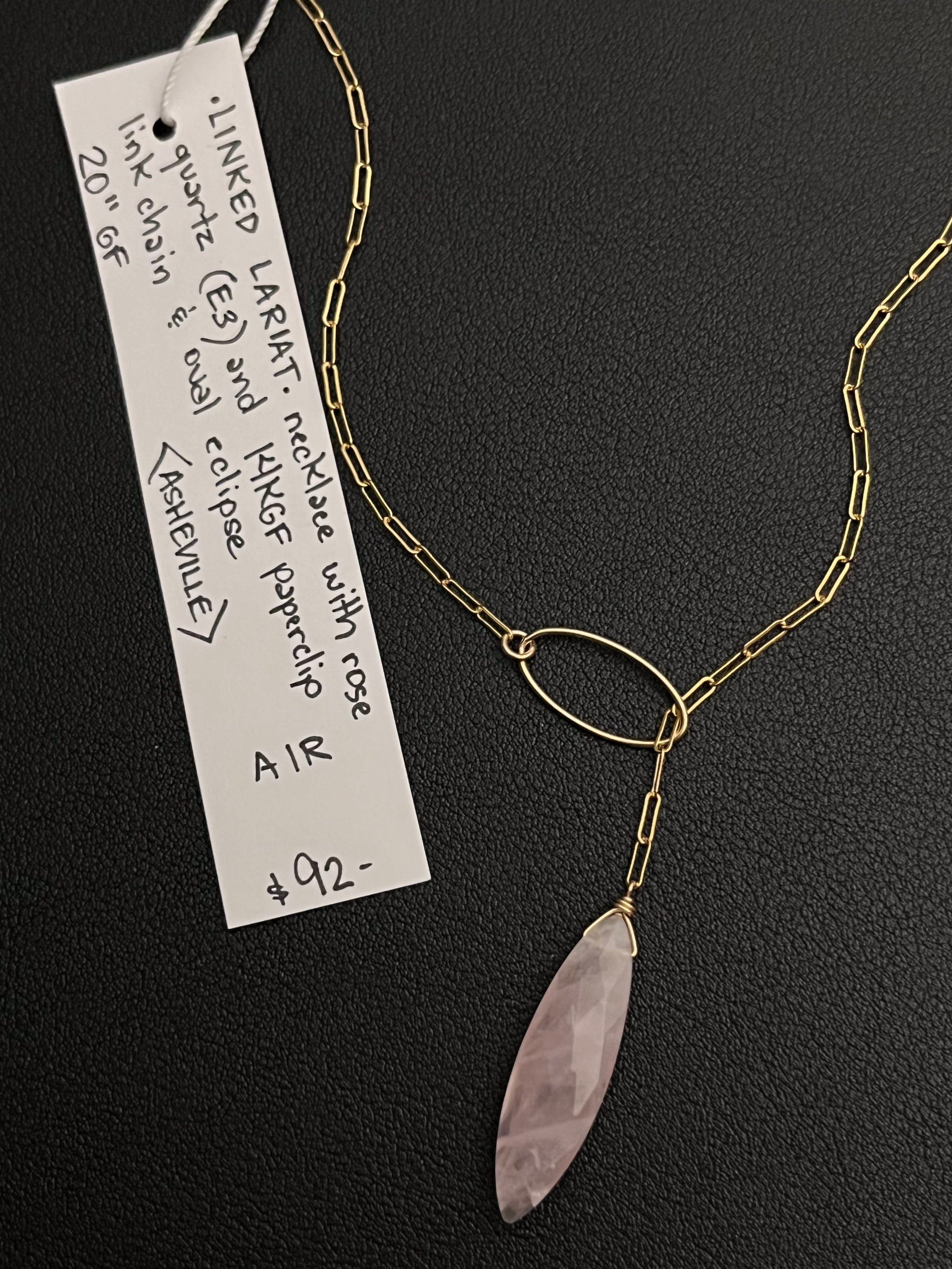 •LINKED LARIAT• rose quartz + gold necklace (20")