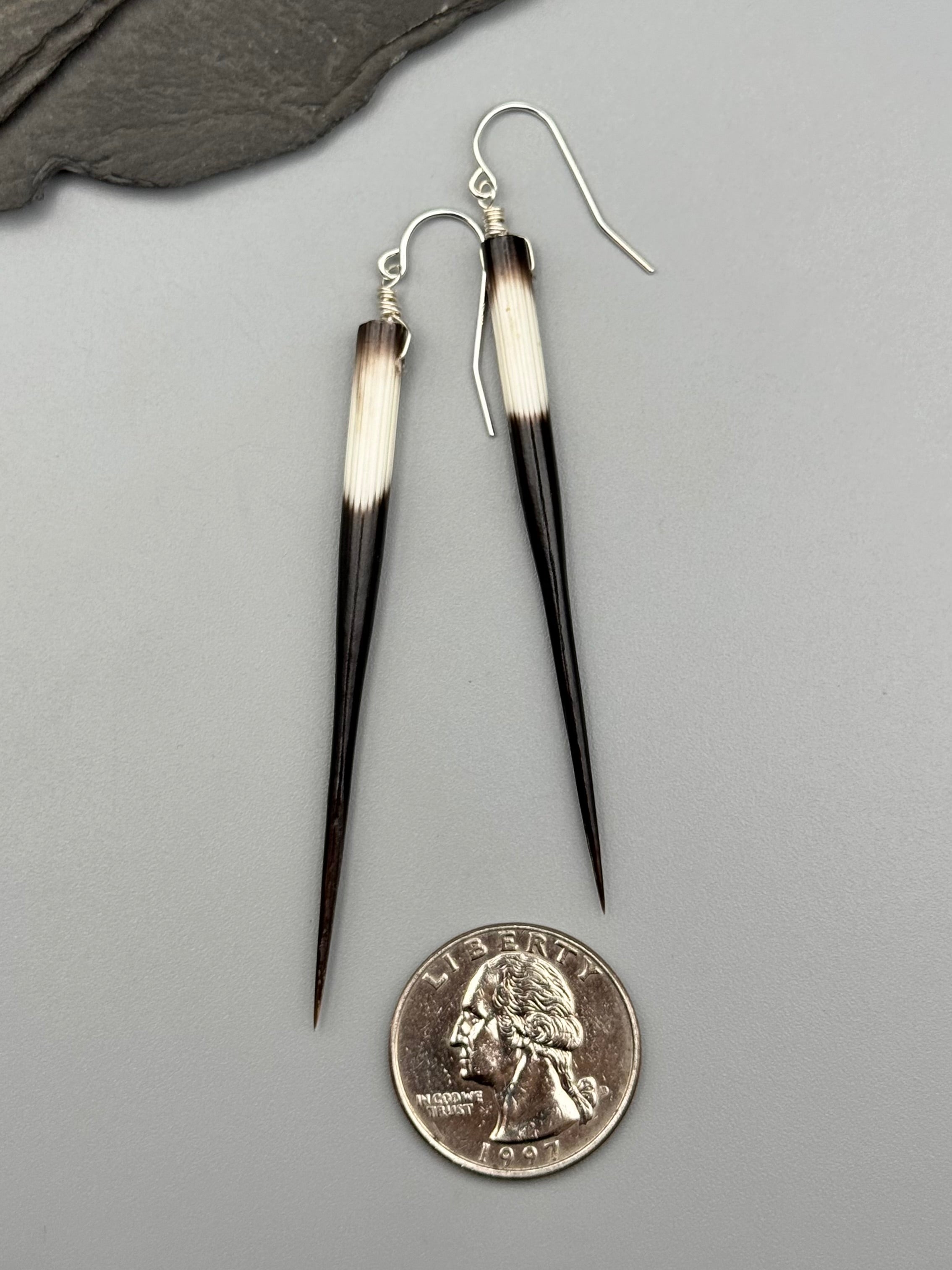 •SIMPLE• porcupine quill + silver earrings