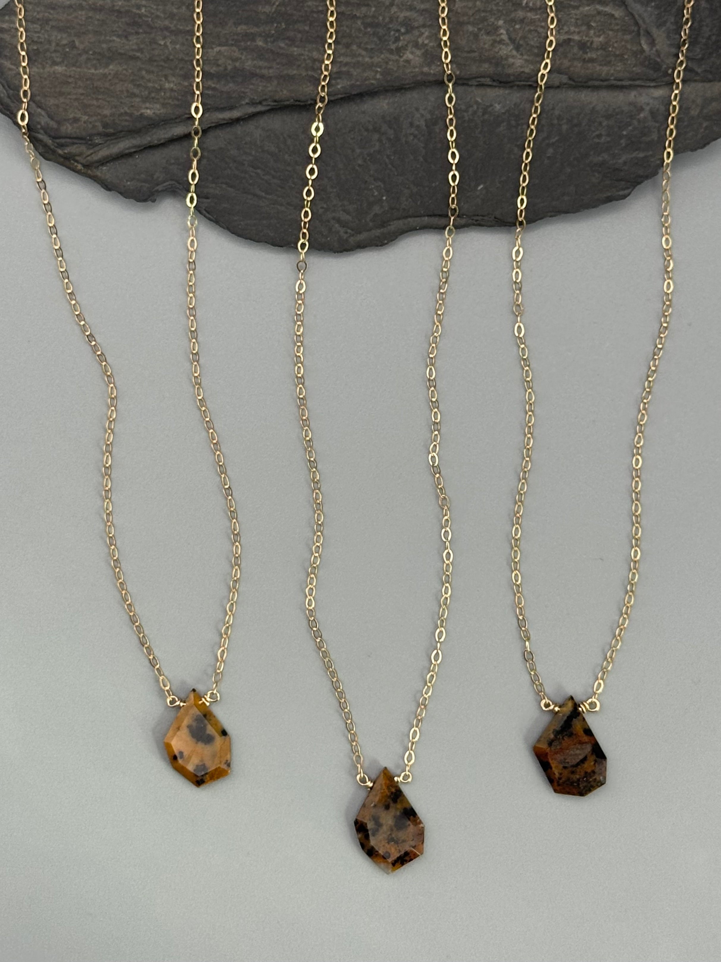 •STRAY• flat faceted leopard jasper geo + gold necklace (various lengths)