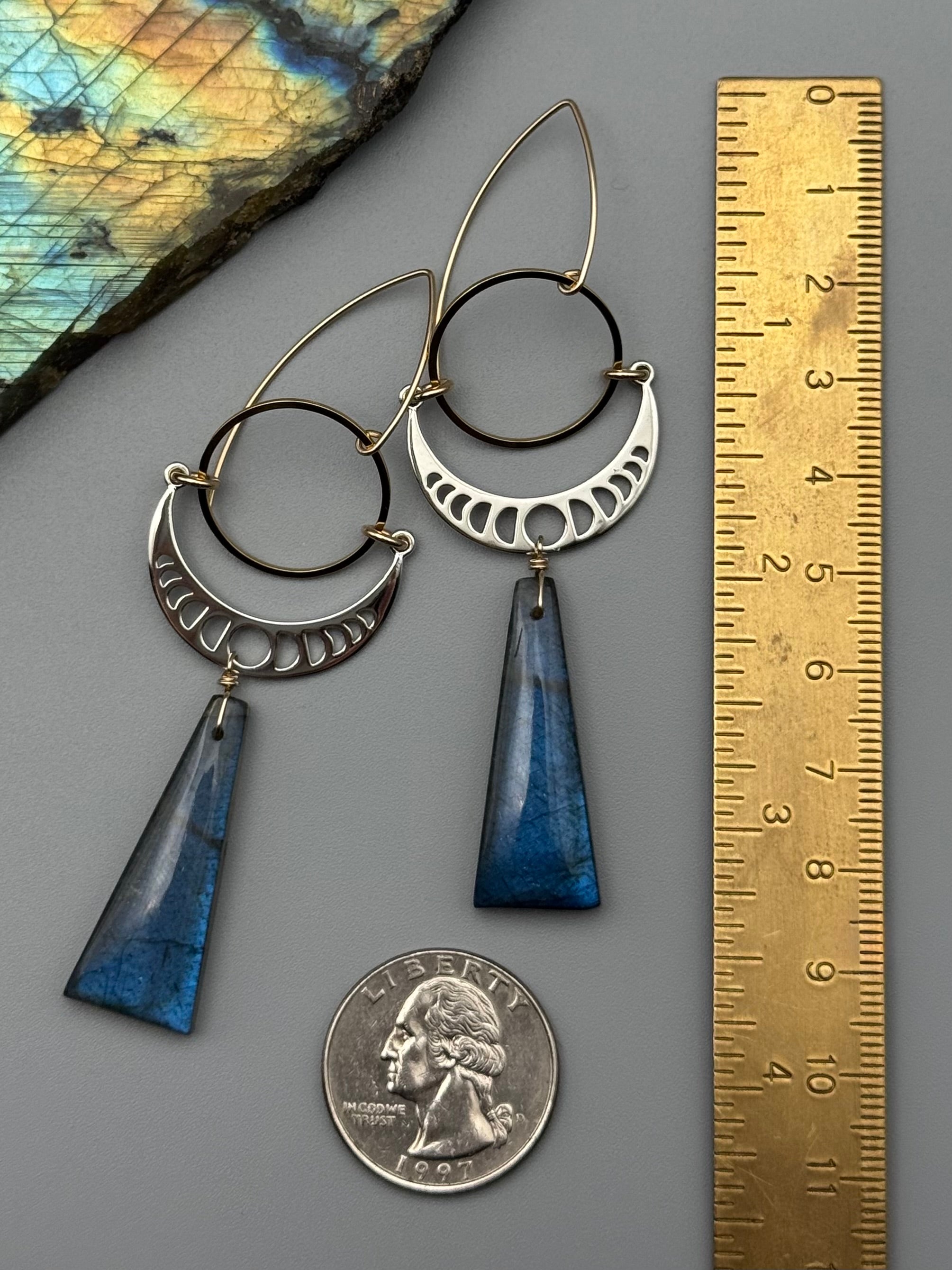 •MOON SHADOWS• labradorite + mixed metal earrings