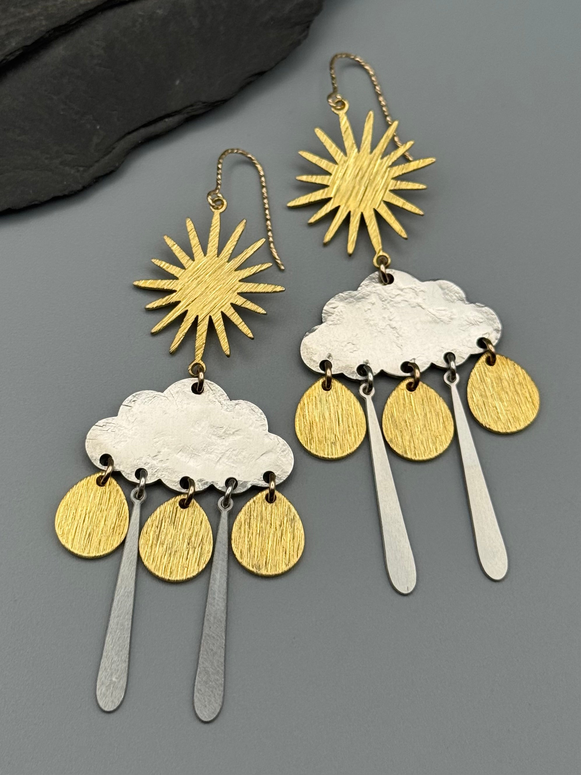 •SUN STORM• mixed metal dangle earrings