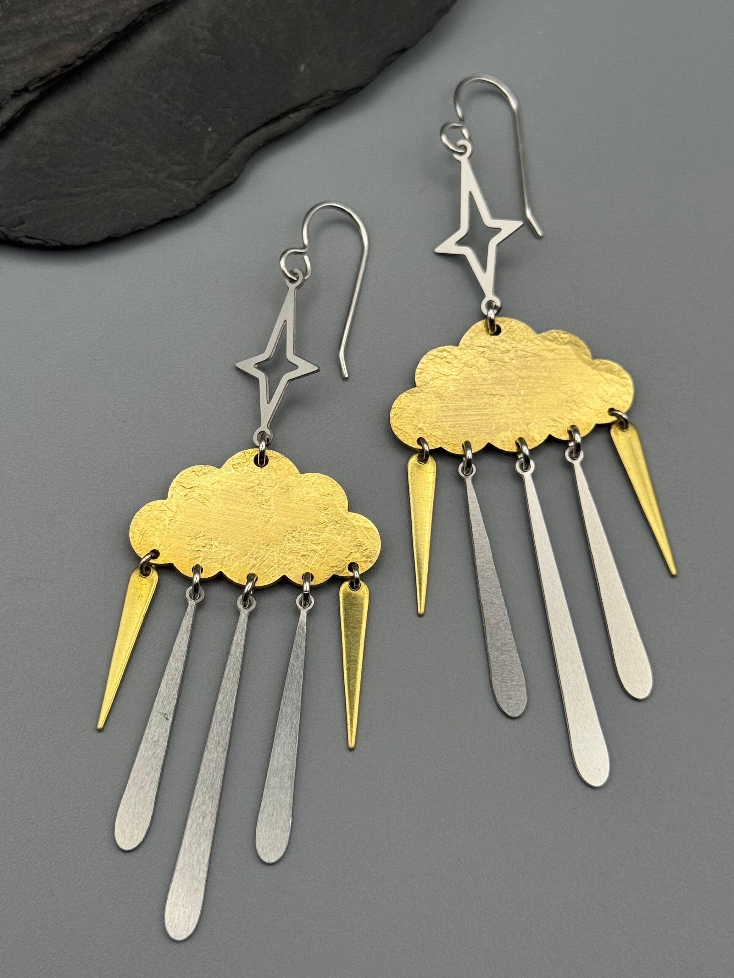 •NIGHT SHOWER• mixed metal dangle earrings