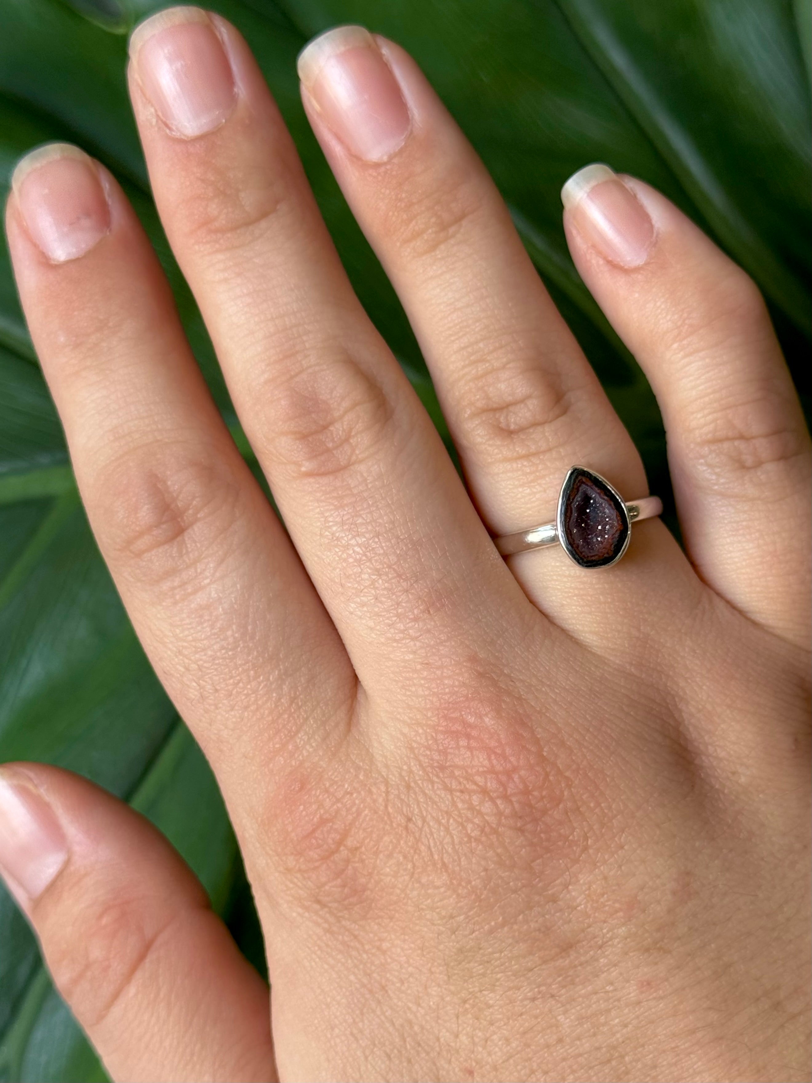 •COCONUT DRUZY - TEARDROP• simple bezel silver ring (size 8)