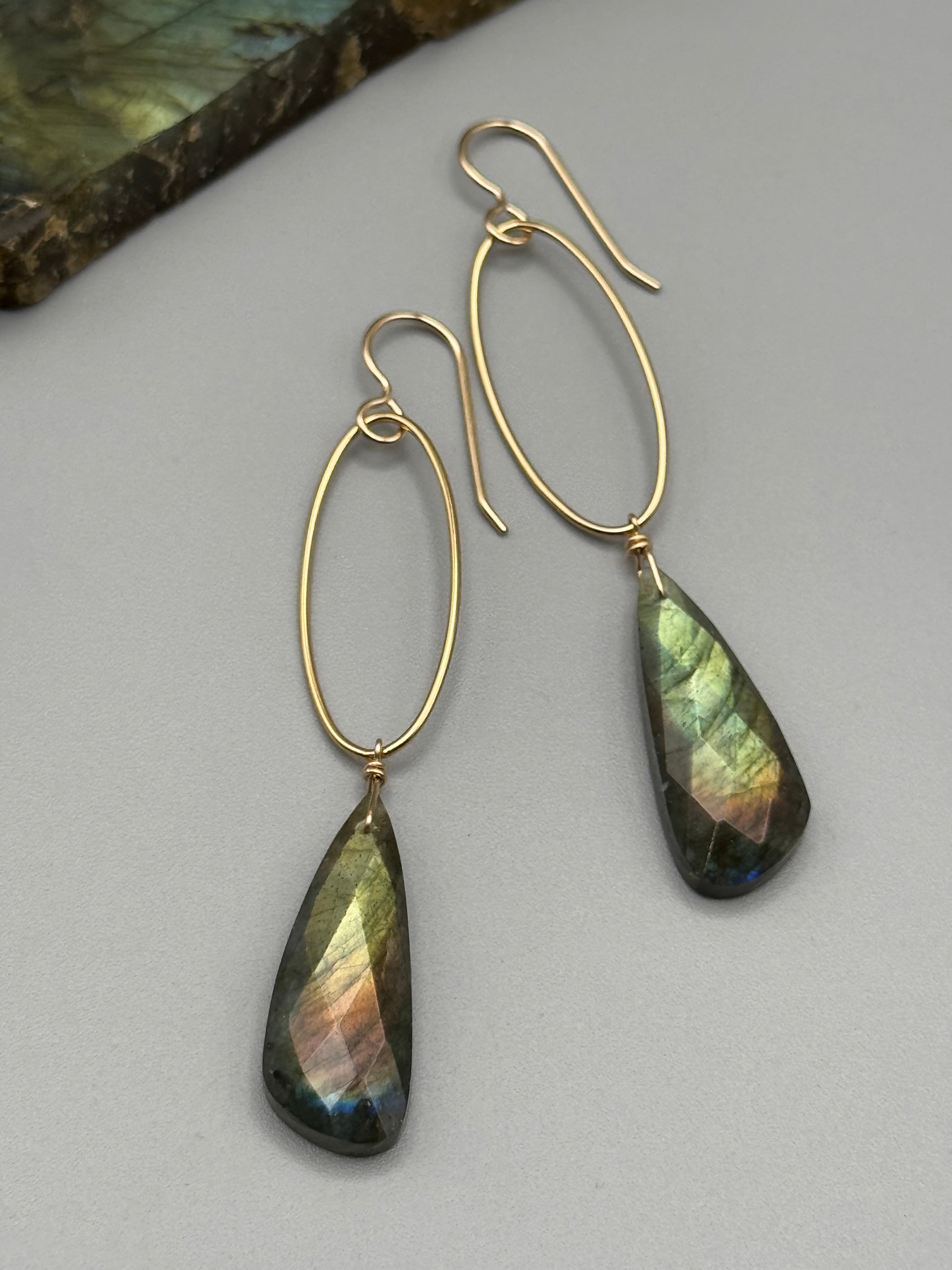 •IO• faceted labradorite wing + gold earrings