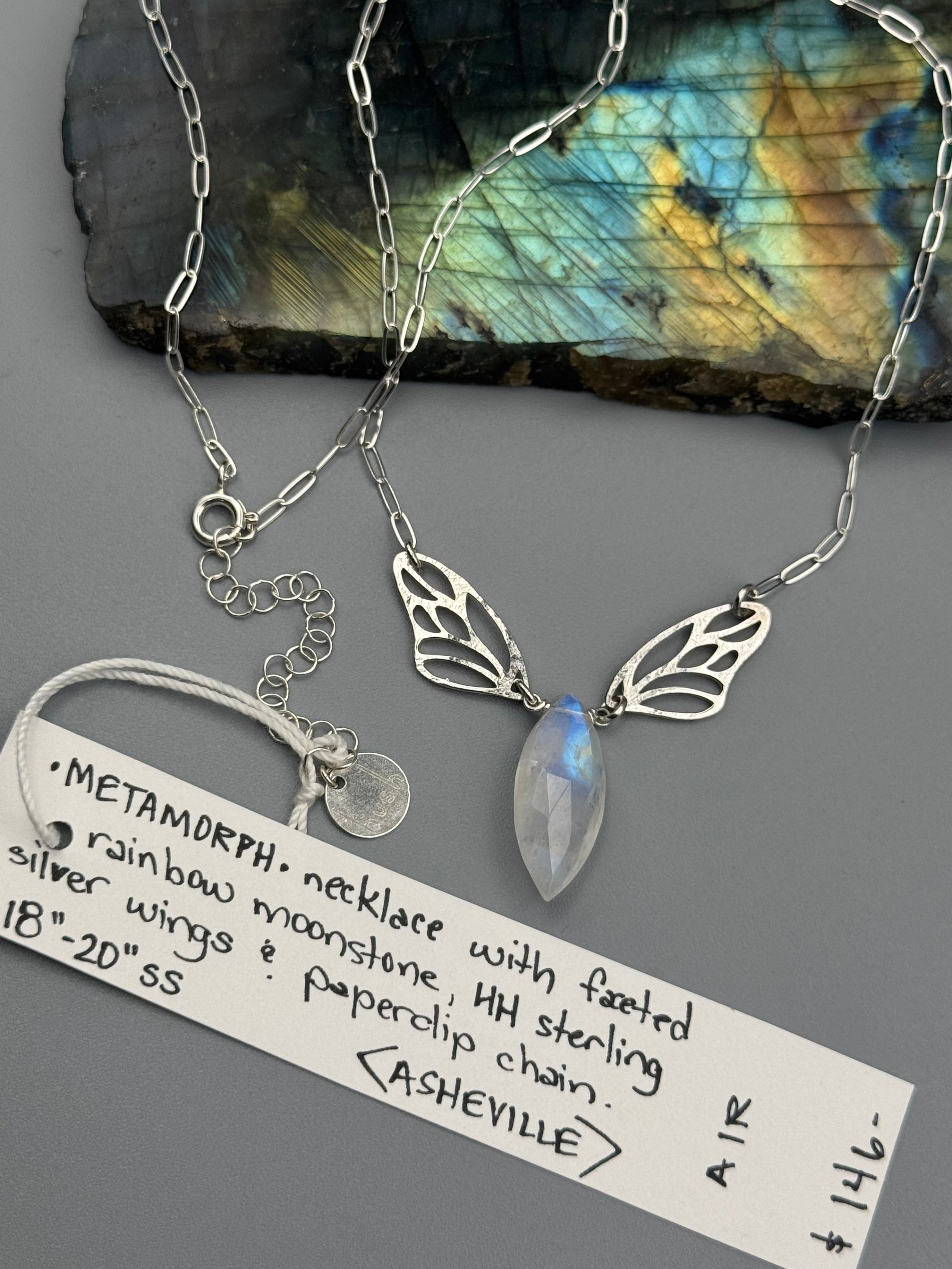 •METAMORPH• faceted rainbow moonstone + silver necklace (18"-20" long)